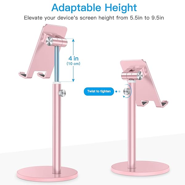 OMOTON OMOTON Adjustable Aluminum Phone Stand for Desk Compatible with iPhone 11 Xr Xs Max All Smartphones and Tablets in Rose Gold - View 4 of 10