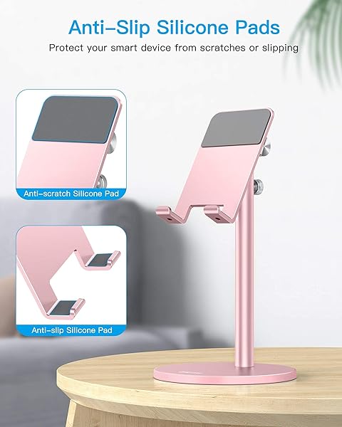 OMOTON OMOTON Adjustable Aluminum Phone Stand for Desk Compatible with iPhone 11 Xr Xs Max All Smartphones and Tablets in Rose Gold - View 8 of 10