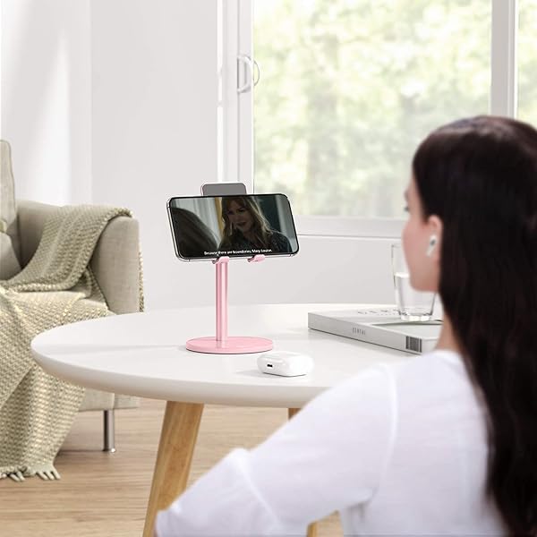 OMOTON OMOTON Adjustable Aluminum Phone Stand for Desk Compatible with iPhone 11 Xr Xs Max All Smartphones and Tablets in Rose Gold - View 10 of 10