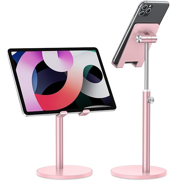 OMOTON OMOTON Adjustable Aluminum Phone Stand for Desk Compatible with iPhone 11 Xr Xs Max All Smartphones and Tablets in Rose Gold