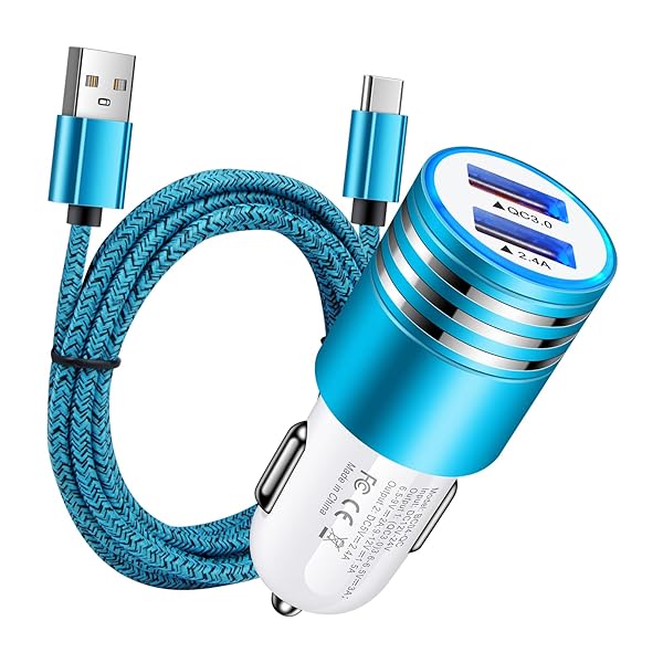 ANDHOT Fast Charging Car Charger Quick Charge 3.0 Dual Port USB Adapter with 6ft USB Type C Cable for Samsung Galaxy S Series A Series