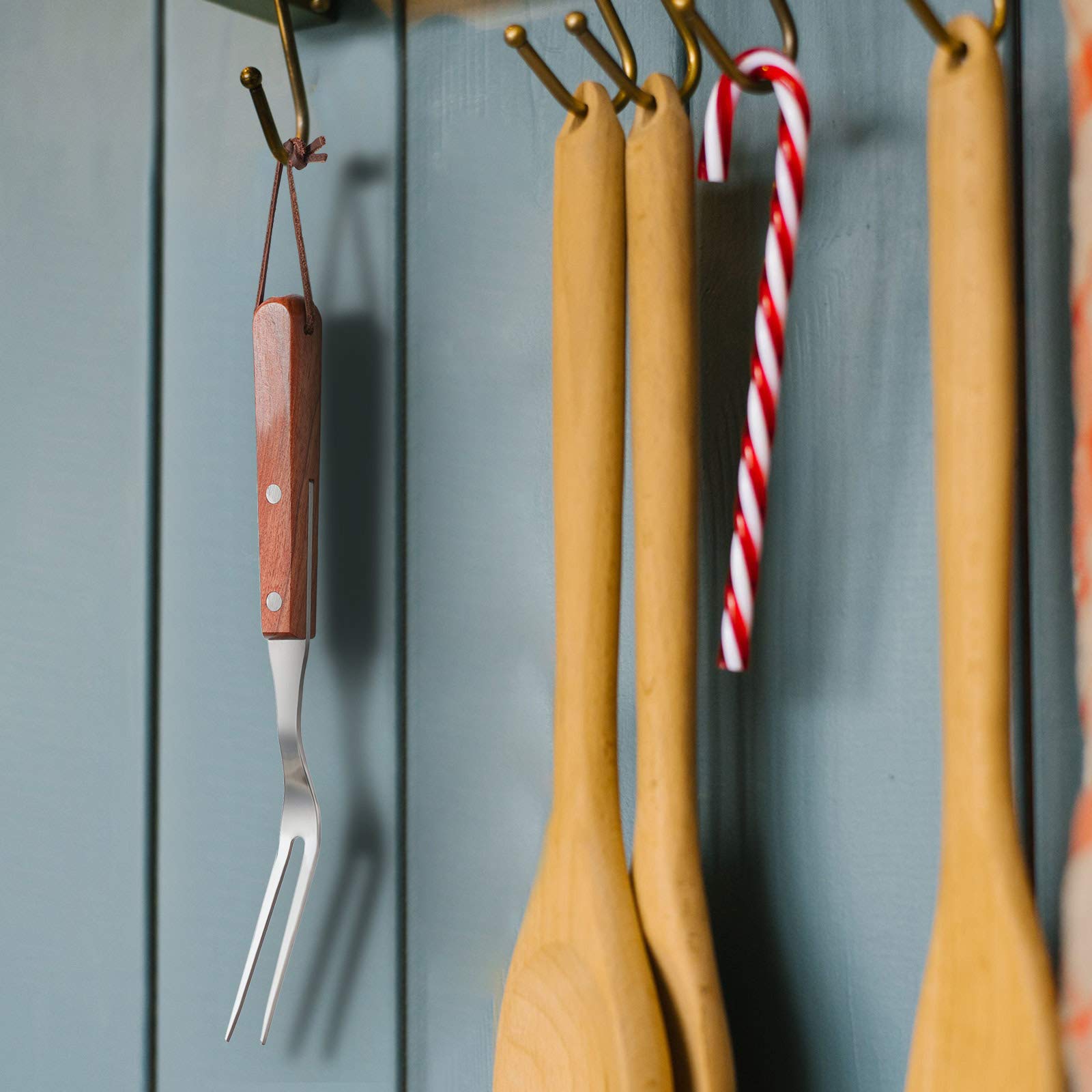 Honoson 2 Pack Stainless Steel Meat Forks with Rosewood Handle for Kitchen Barbecue Cooking Grilling and Roasting 13 Inch and 10 Inch - View 4 of 7