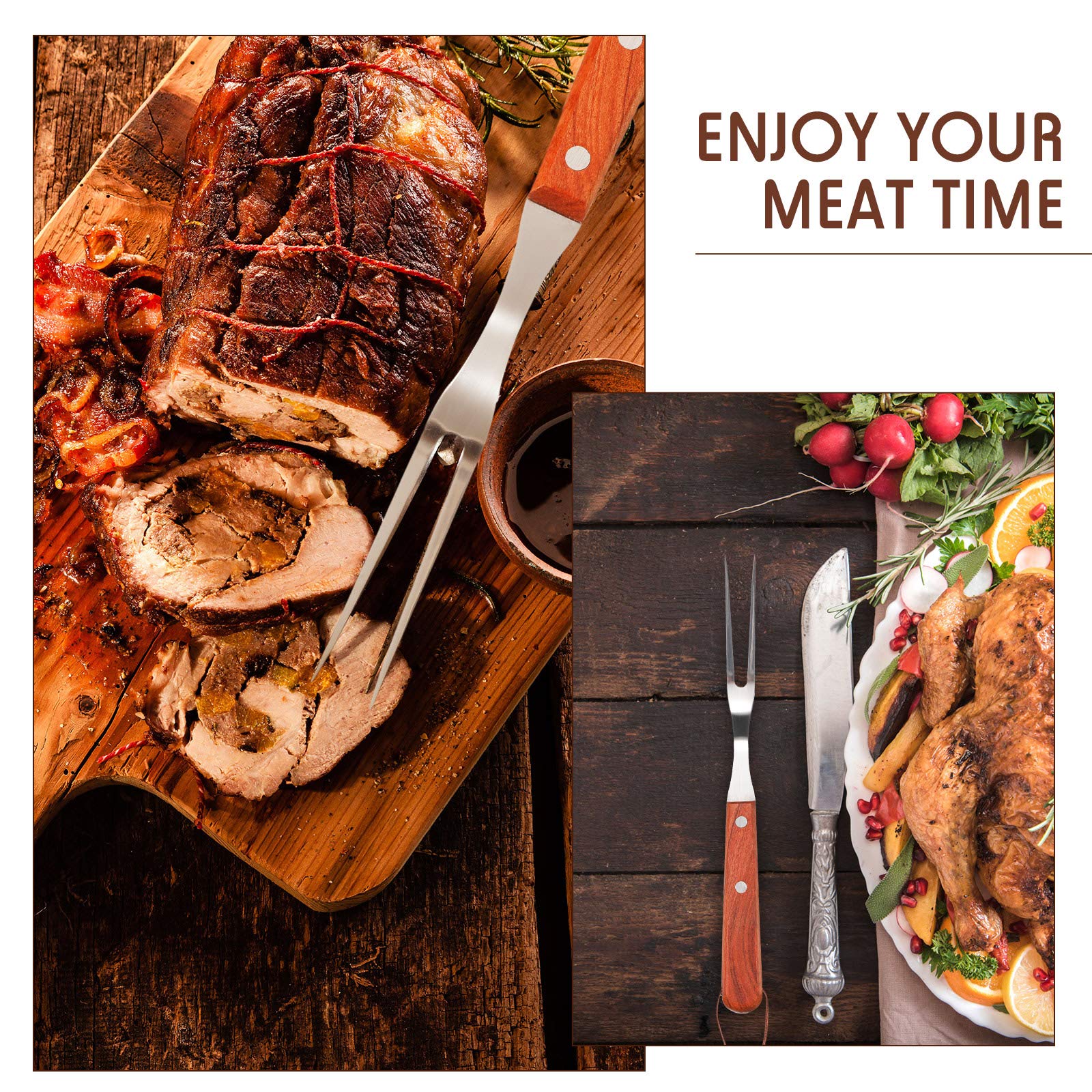 Honoson 2 Pack Stainless Steel Meat Forks with Rosewood Handle for Kitchen Barbecue Cooking Grilling and Roasting 13 Inch and 10 Inch - View 6 of 7