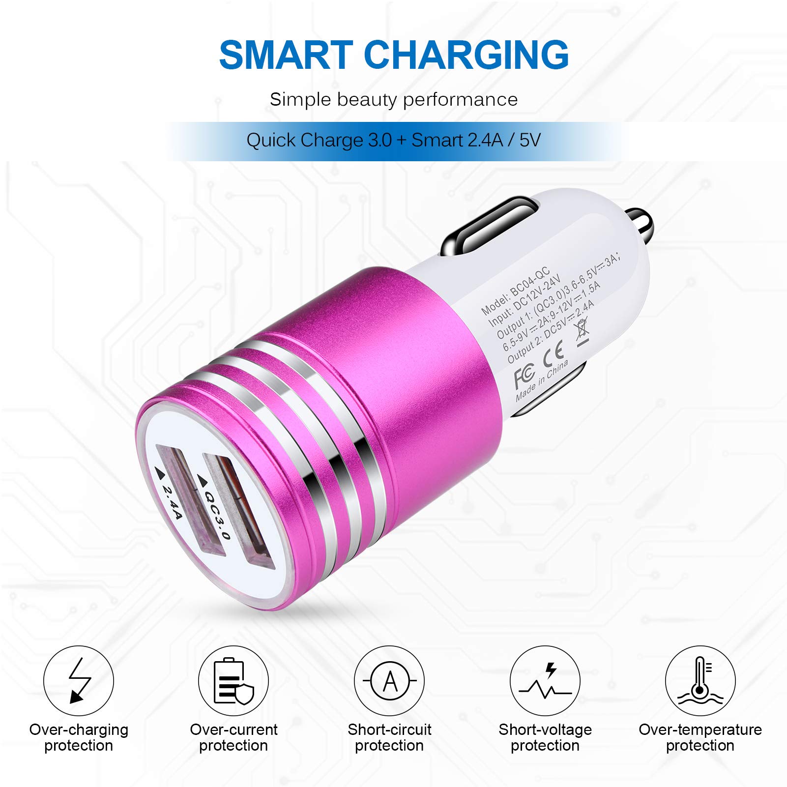 Fast Charging USB C Car Charger for Samsung Galaxy S25 S24 S23 S22 S21 S20 Note 20 with Quick Charge 3.0 and 6ft Type C Cable - View 4 of 7