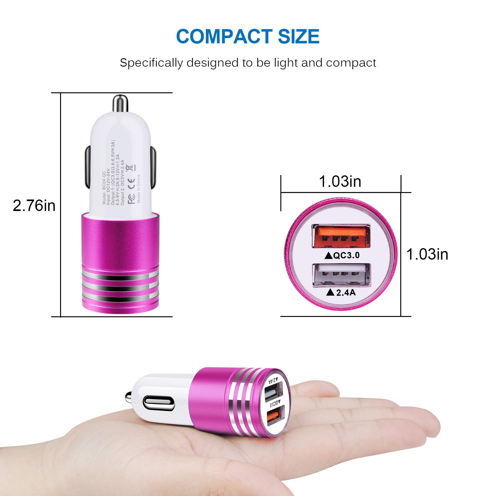 Fast Charging USB C Car Charger for Samsung Galaxy S25 S24 S23 S22 S21 S20 Note 20 with Quick Charge 3.0 and 6ft Type C Cable - View 6 of 7