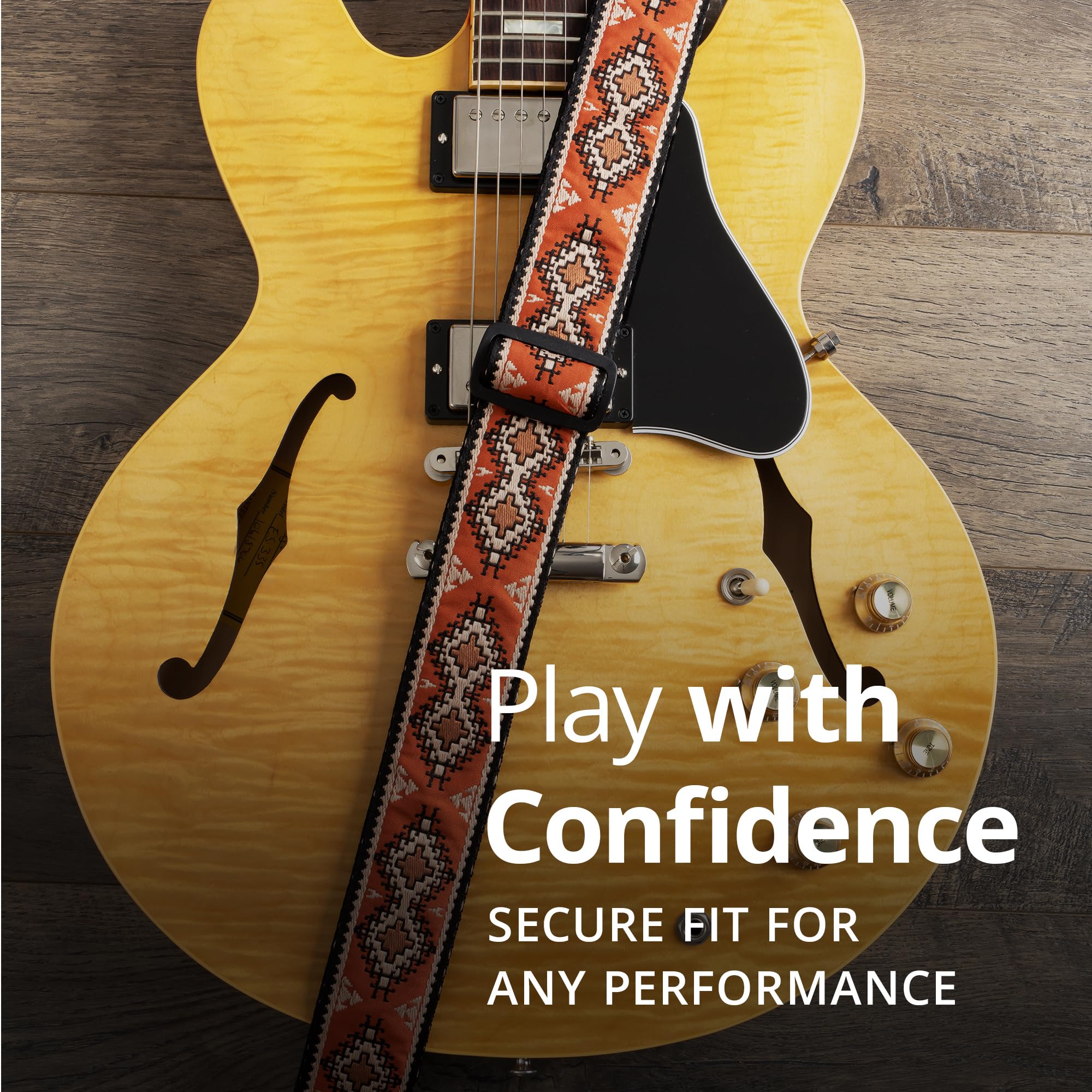 KLIQ Music Gear Kliq Vintage Woven Guitar Strap for Acoustic and Electric Guitars in Sienna Navajo and Beige with 2 Locks Included - View 3 of 7