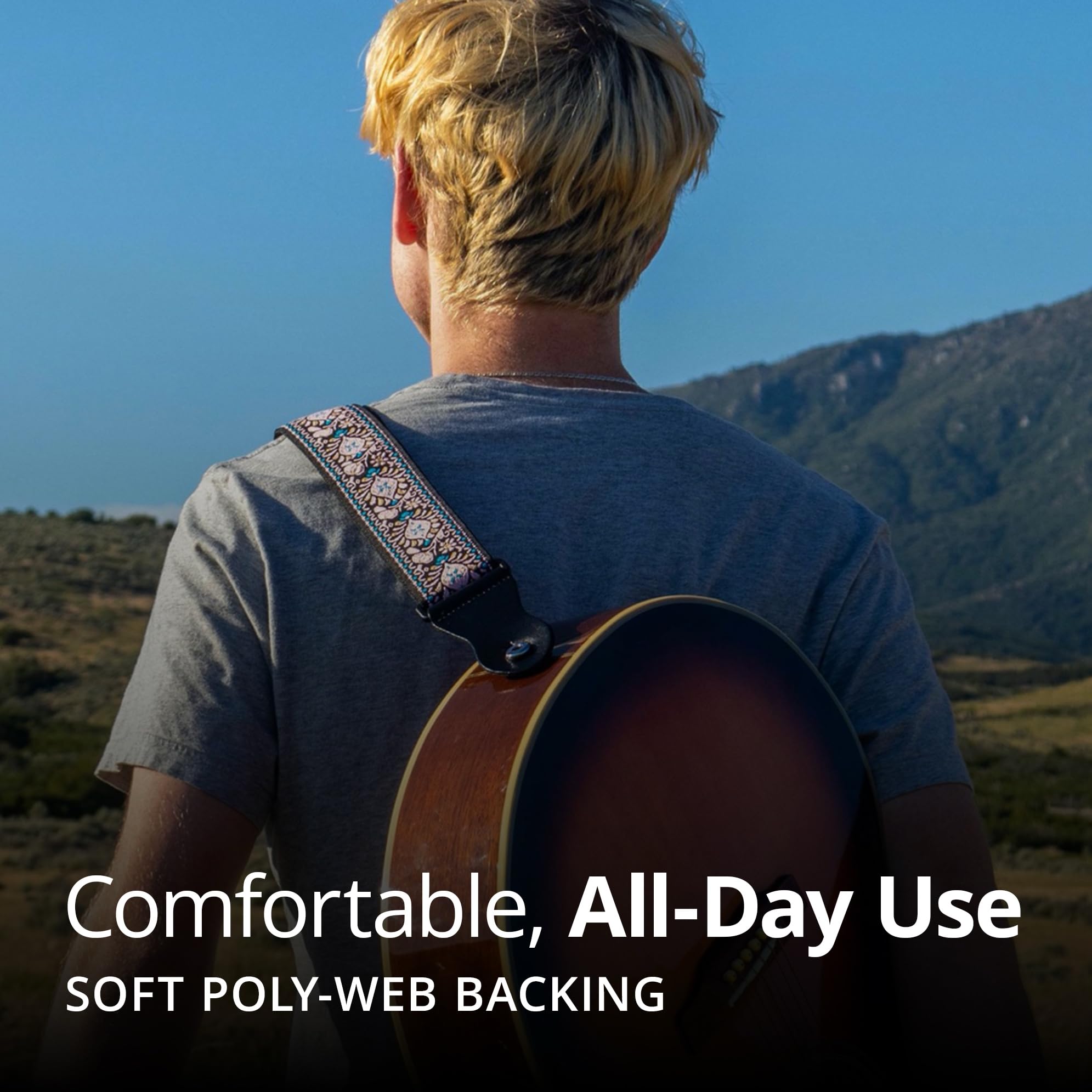 KLIQ Music Gear Kliq Vintage Woven Guitar Strap for Acoustic and Electric Guitars in Sienna Navajo and Beige with 2 Locks Included - View 4 of 7