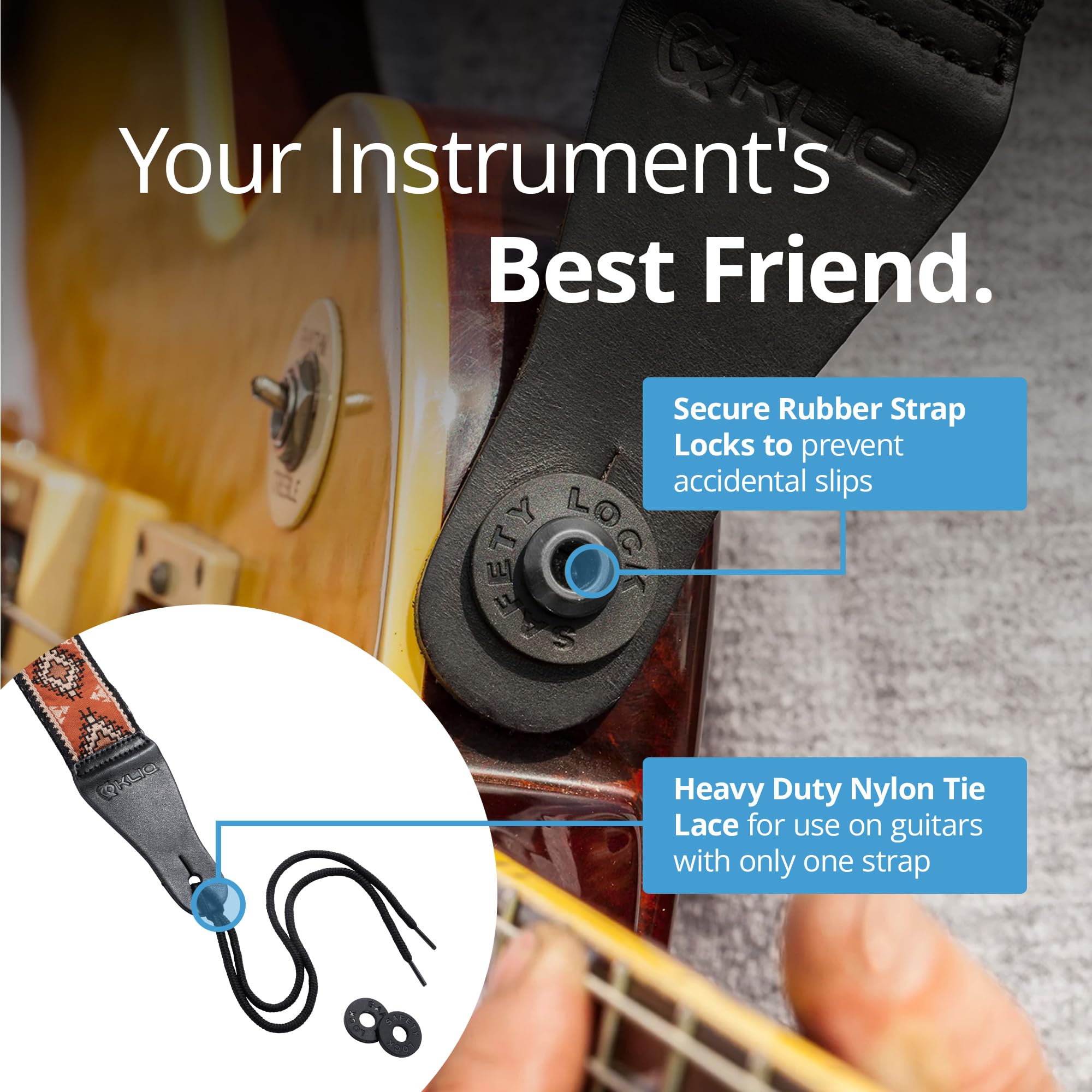 KLIQ Music Gear Kliq Vintage Woven Guitar Strap for Acoustic and Electric Guitars in Sienna Navajo and Beige with 2 Locks Included - View 5 of 7