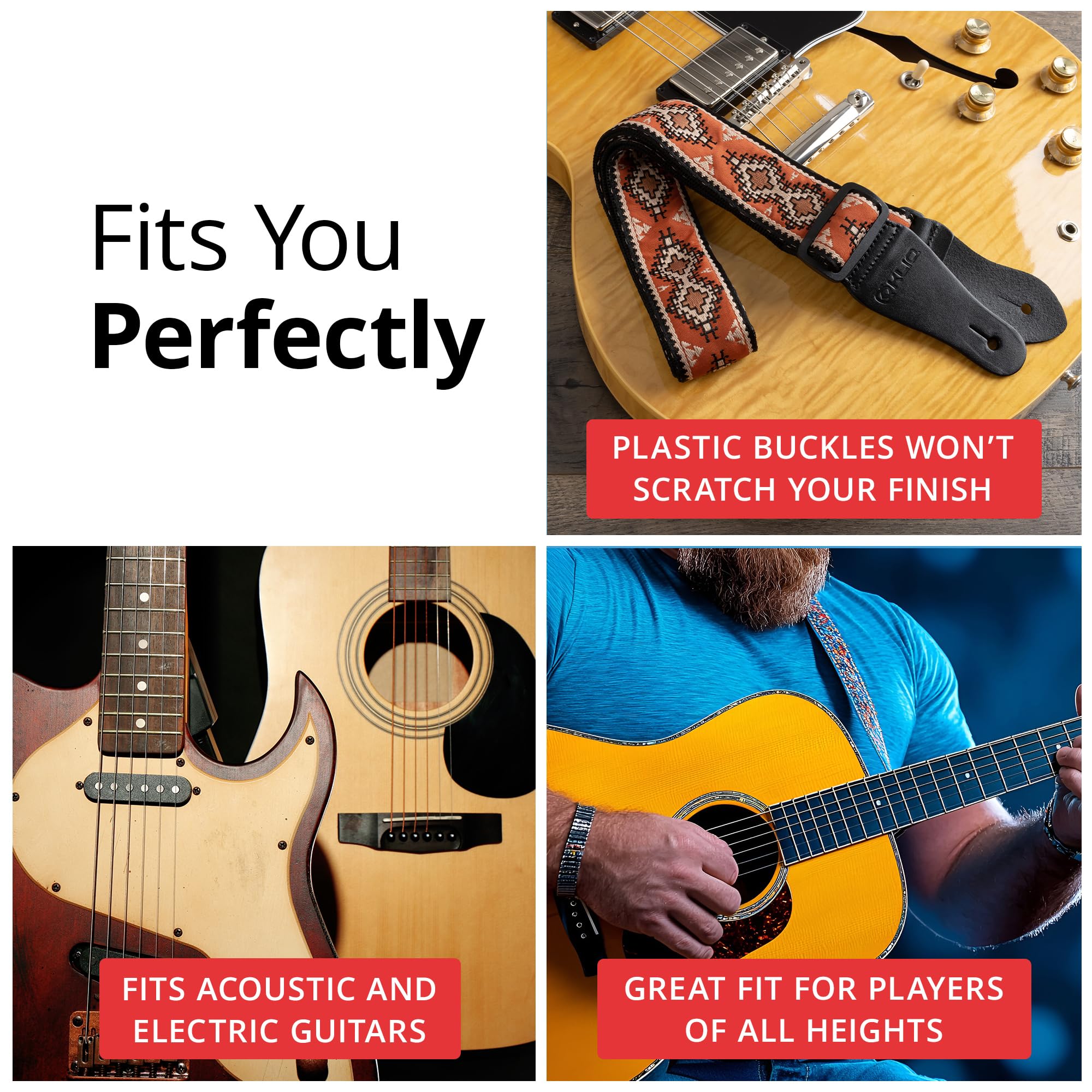 KLIQ Music Gear Kliq Vintage Woven Guitar Strap for Acoustic and Electric Guitars in Sienna Navajo and Beige with 2 Locks Included - View 6 of 7