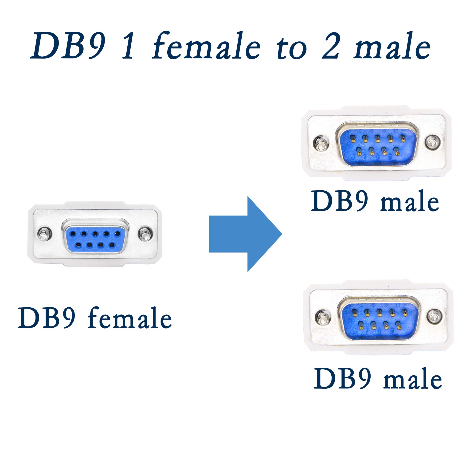 PNGKNYOCN 30cm DB9 Y Splitter Cable 1 Female to 2 Male RS232 Serial Adapter for Connecting Serial Interface Devices - View 2 of 7