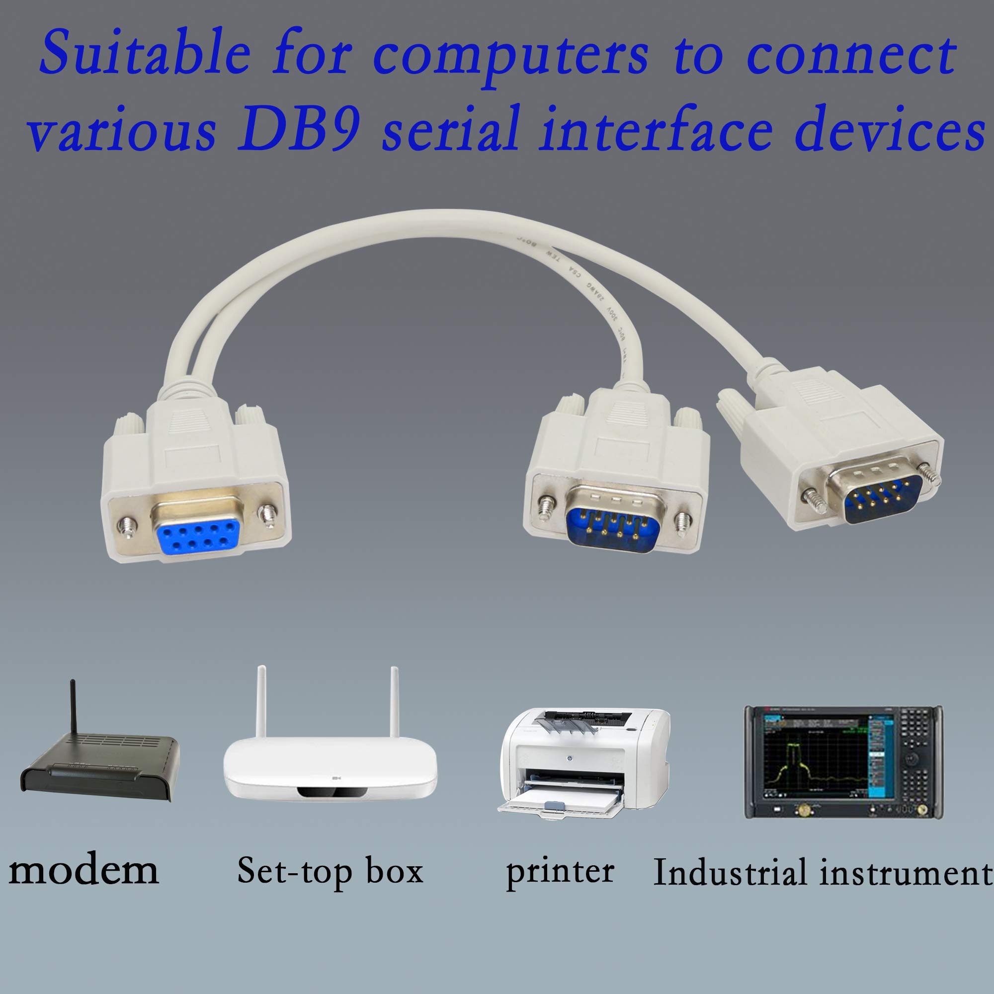PNGKNYOCN 30cm DB9 Y Splitter Cable 1 Female to 2 Male RS232 Serial Adapter for Connecting Serial Interface Devices - View 7 of 7