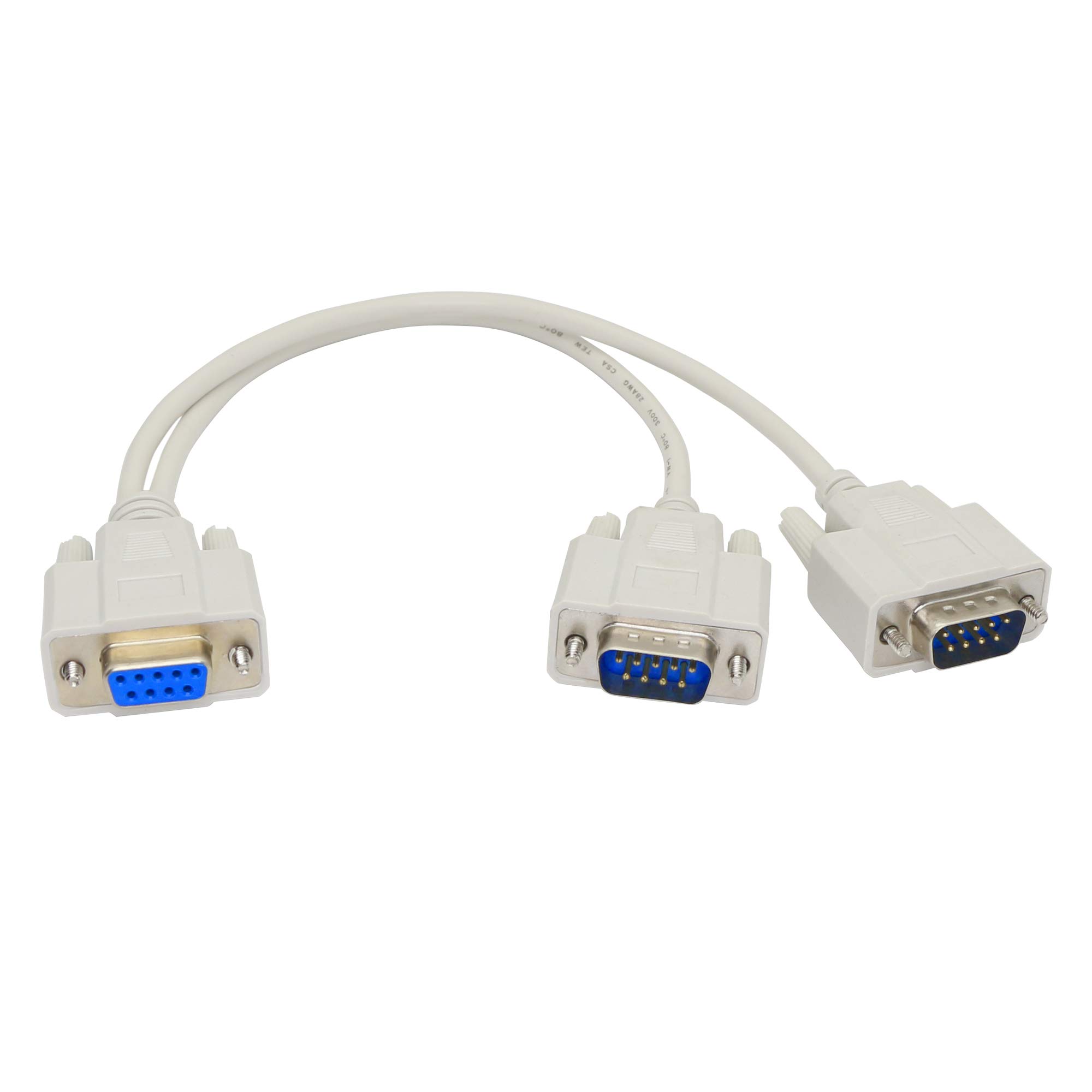 PNGKNYOCN 30cm DB9 Y Splitter Cable 1 Female to 2 Male RS232 Serial Adapter for Connecting Serial Interface Devices