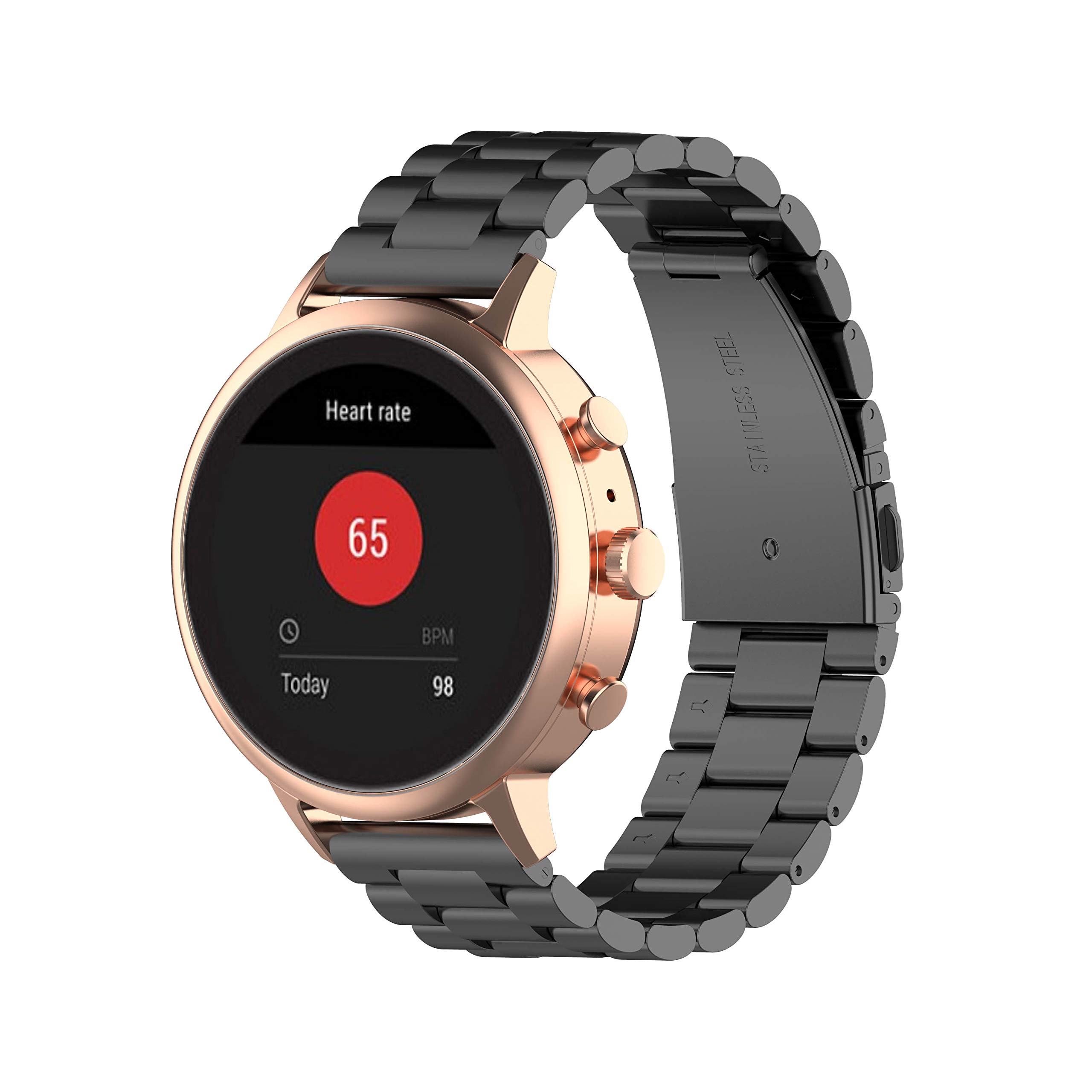 FitTurn Stainless Steel Replacement Bands for Umidigi Uwatch 2 Uwatch 2S 22MM Metal Bracelet Strap Black Wristband - View 6 of 9