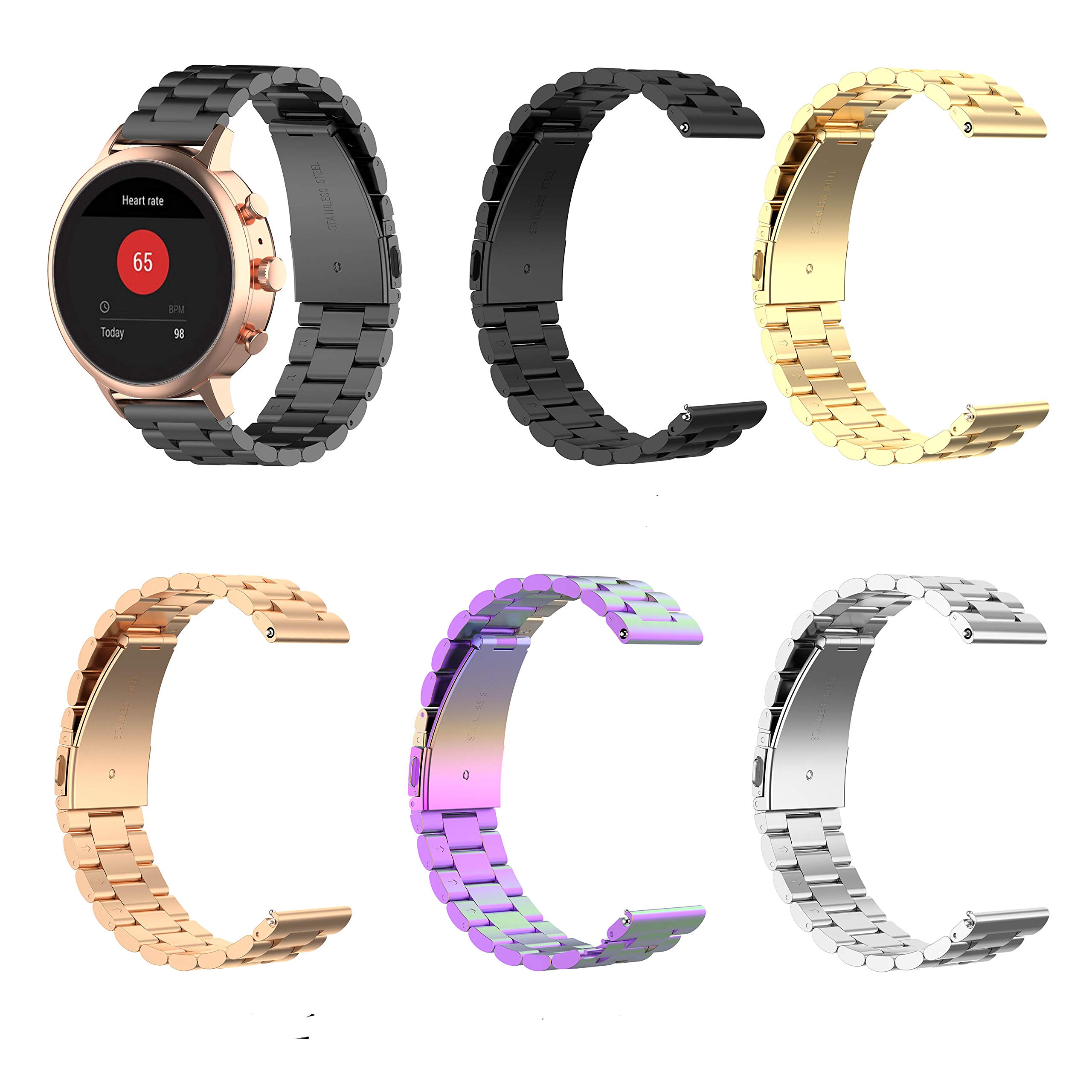 FitTurn Stainless Steel Replacement Bands for Umidigi Uwatch 2 Uwatch 2S 22MM Metal Bracelet Strap Black Wristband - View 8 of 9