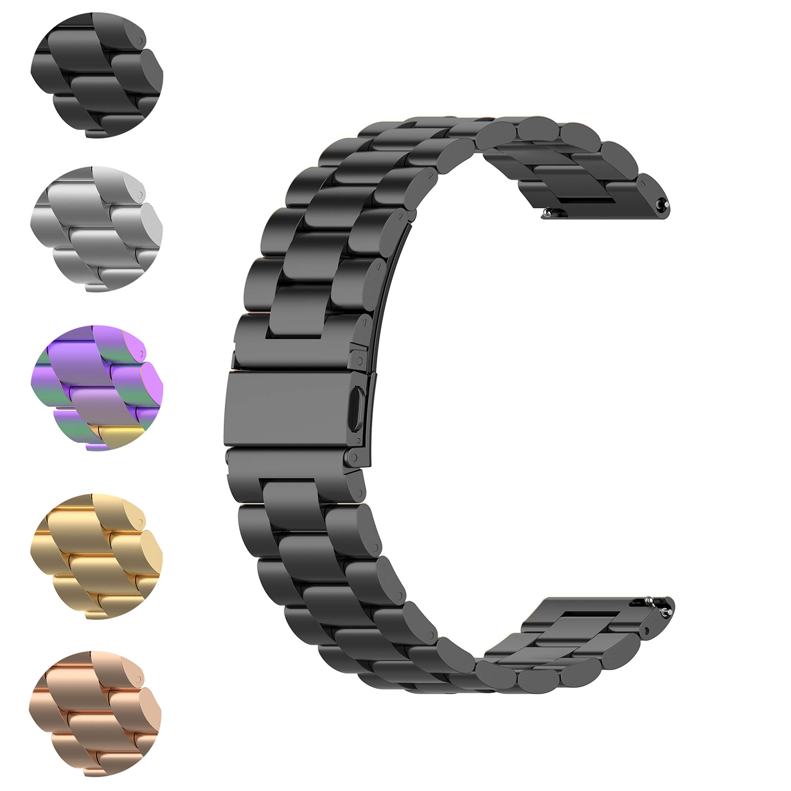 FitTurn Stainless Steel Replacement Bands for Umidigi Uwatch 2 Uwatch 2S 22MM Metal Bracelet Strap Black Wristband