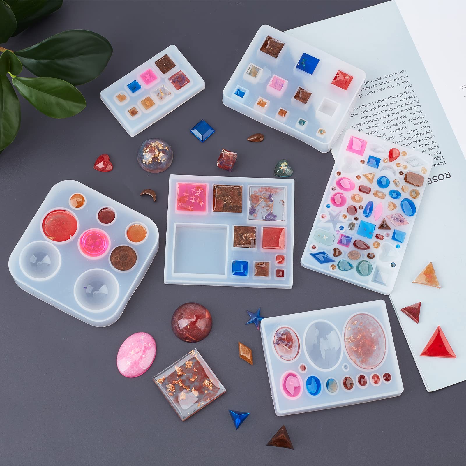 OLYCRAFT 56pcs Silicone Resin Molds for Jewelry Making Square Round Triangle Oval Rectangle Pendant Casting - View 3 of 7