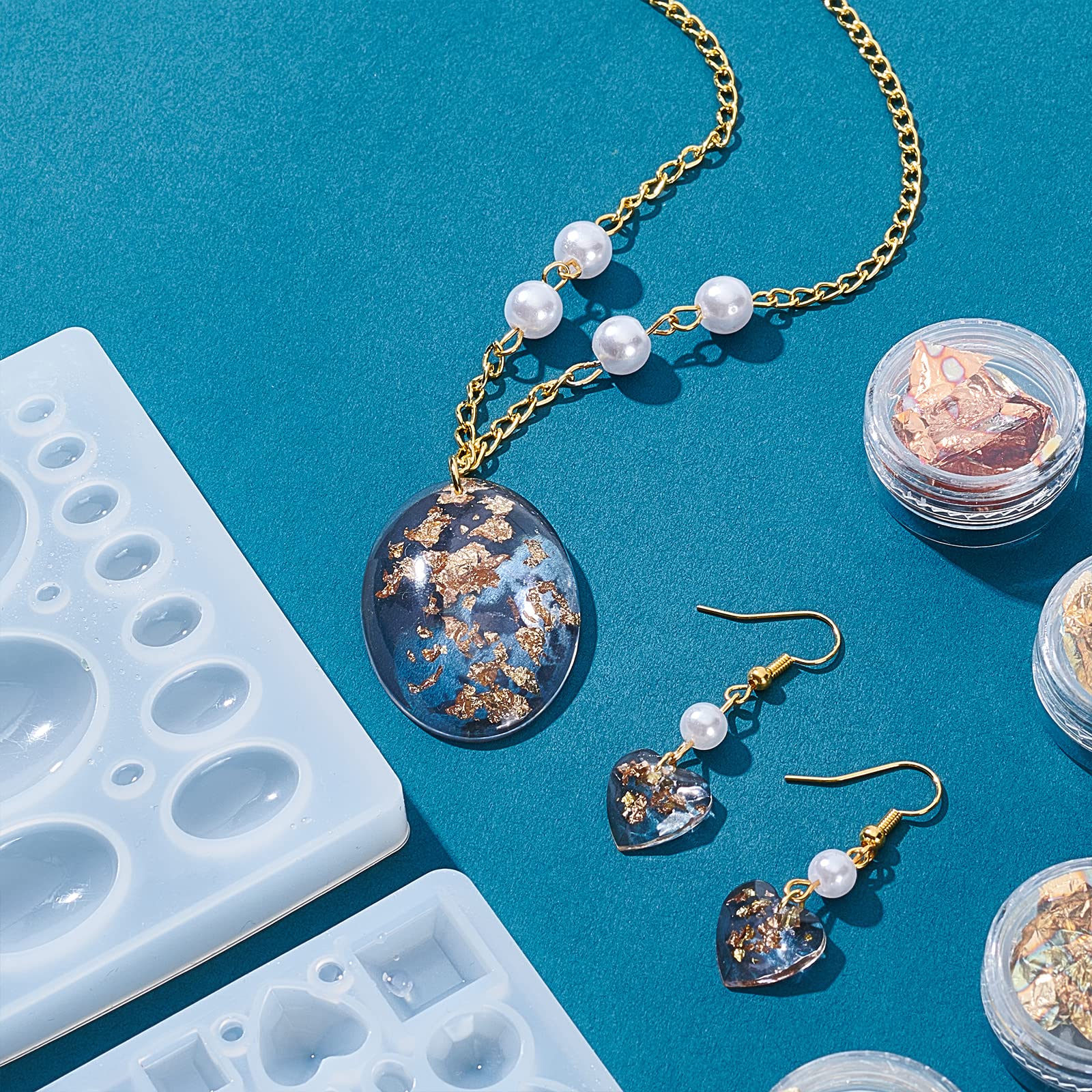 OLYCRAFT 56pcs Silicone Resin Molds for Jewelry Making Square Round Triangle Oval Rectangle Pendant Casting - View 6 of 7