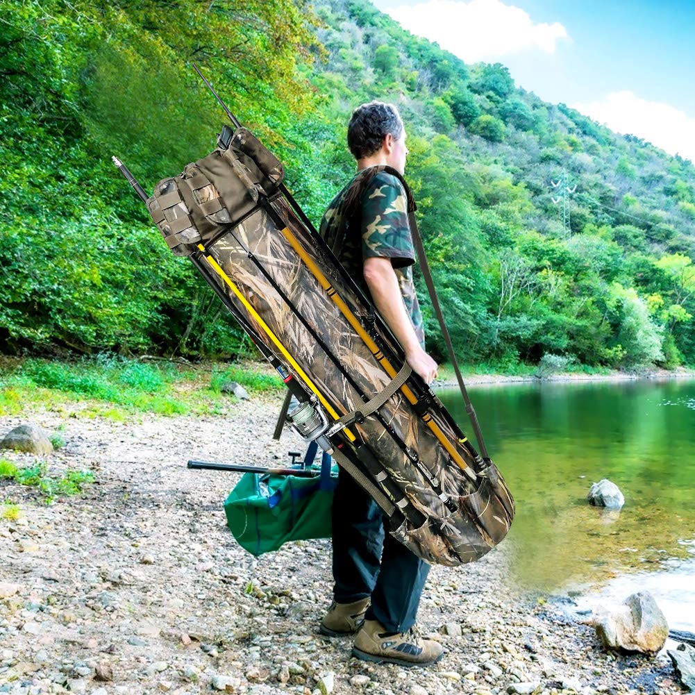 Allnice Fishing Tackle Bag Portable Waterproof Fishing Rod Case High-capacity Organizer for Outdoor Fishing Tools Camo Design - View 5 of 8