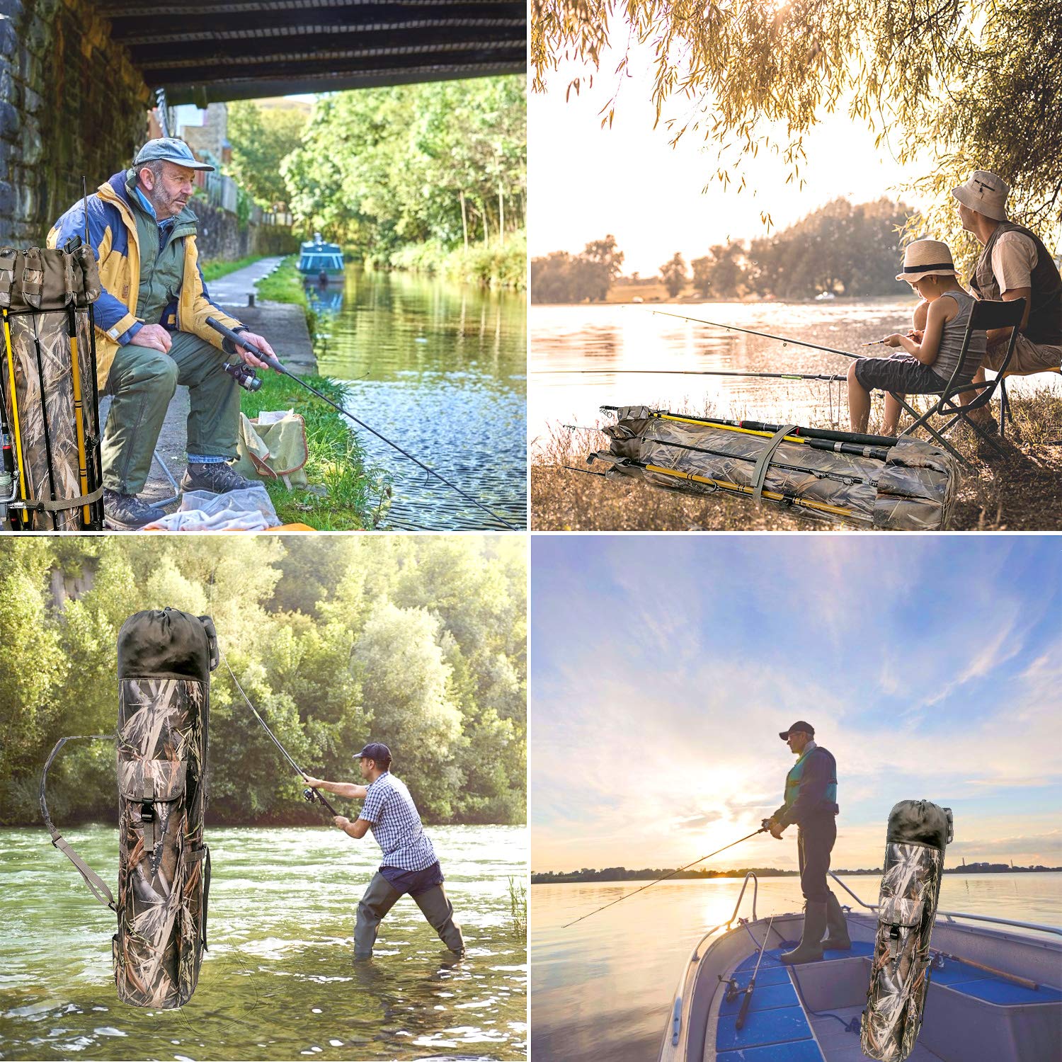 Allnice Fishing Tackle Bag Portable Waterproof Fishing Rod Case High-capacity Organizer for Outdoor Fishing Tools Camo Design - View 6 of 8