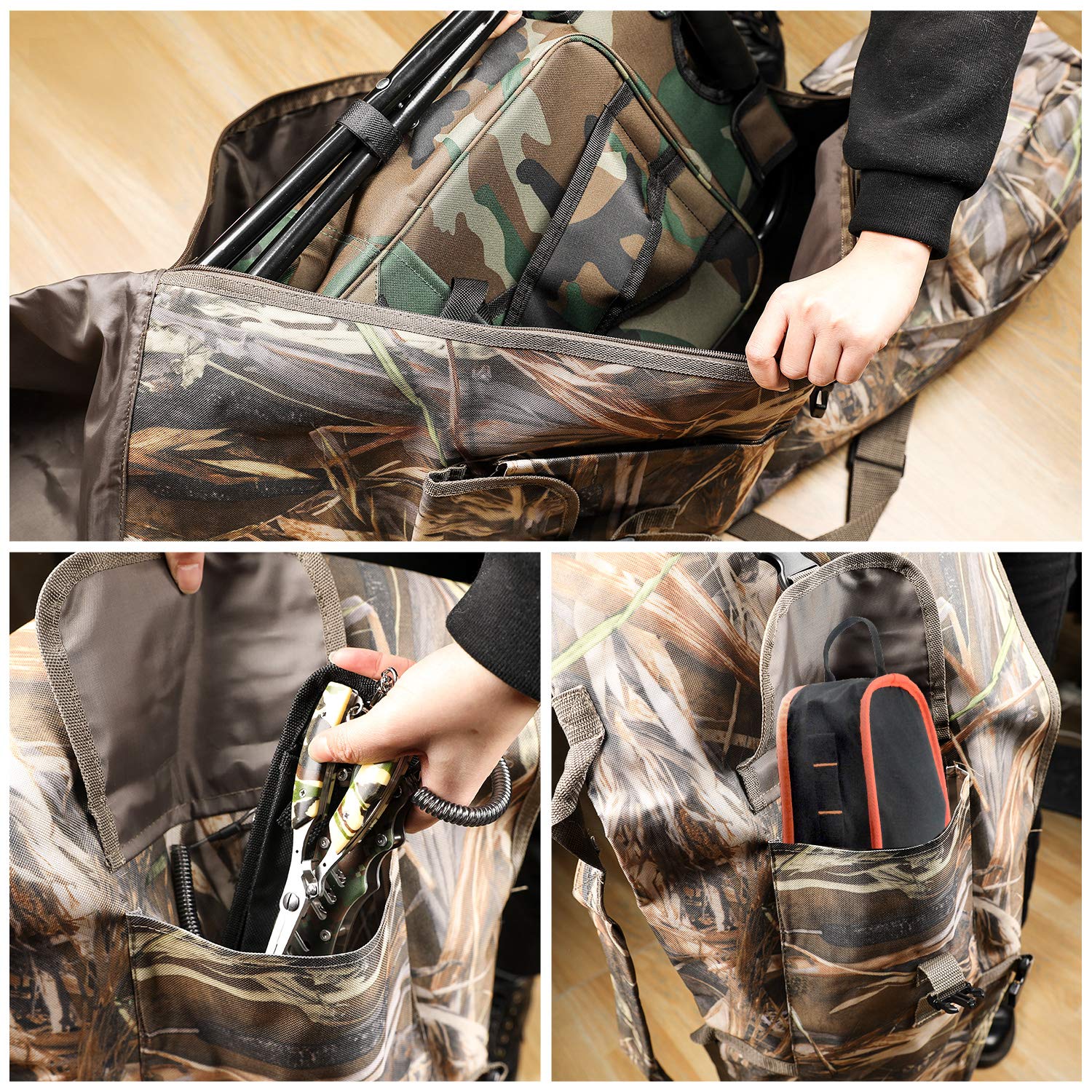 Allnice Fishing Tackle Bag Portable Waterproof Fishing Rod Case High-capacity Organizer for Outdoor Fishing Tools Camo Design - View 7 of 8