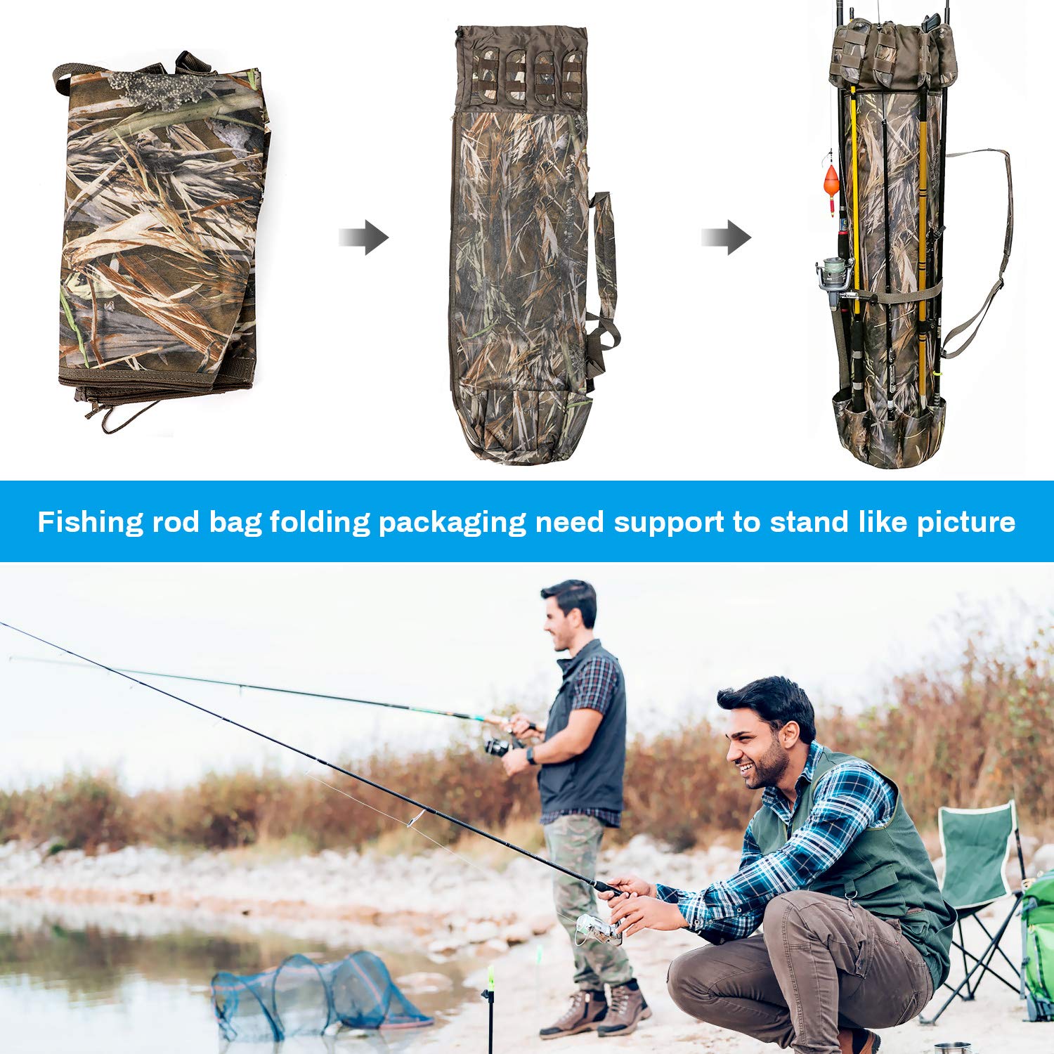 Allnice Fishing Tackle Bag Portable Waterproof Fishing Rod Case High-capacity Organizer for Outdoor Fishing Tools Camo Design - View 8 of 8