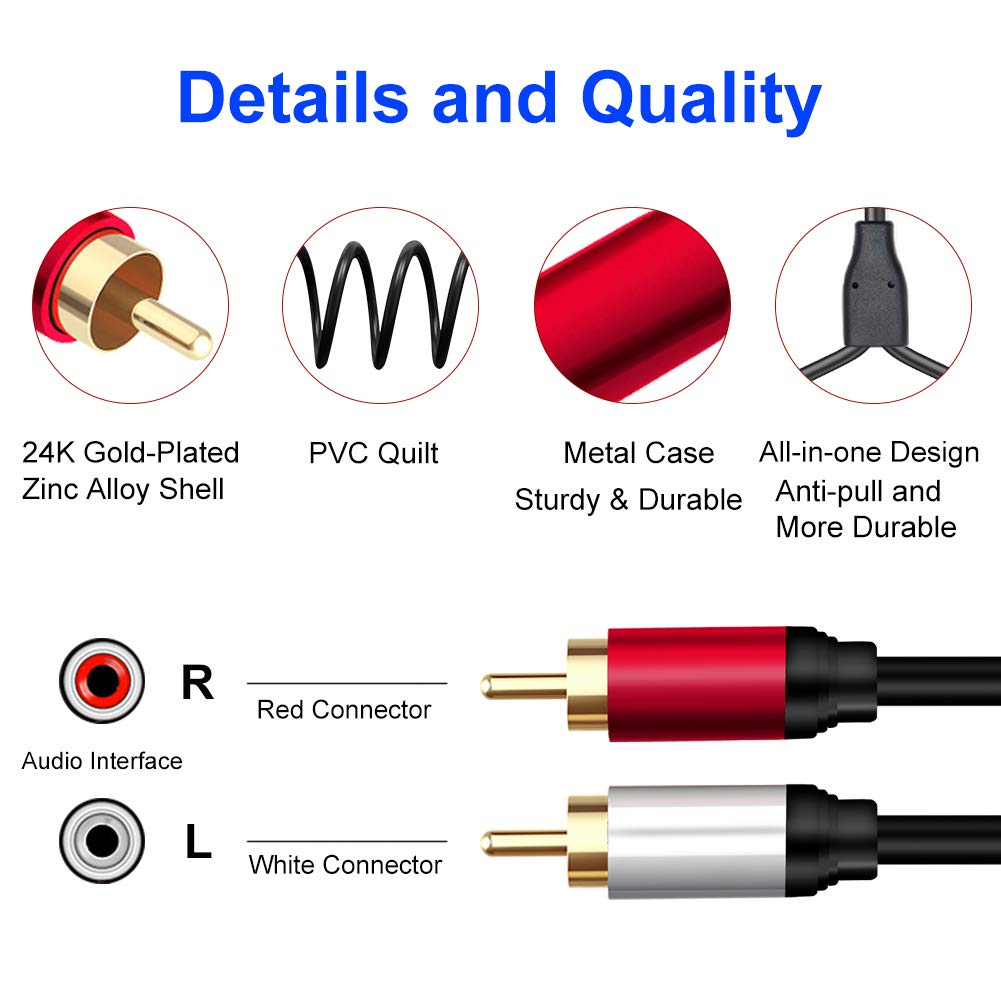 Yeung Qee 30ft Dual Shielded Gold-Plated 2RCA Male to 2RCA Male Stereo Audio Cable for Home Theater and Hi-Fi Systems - View 3 of 7