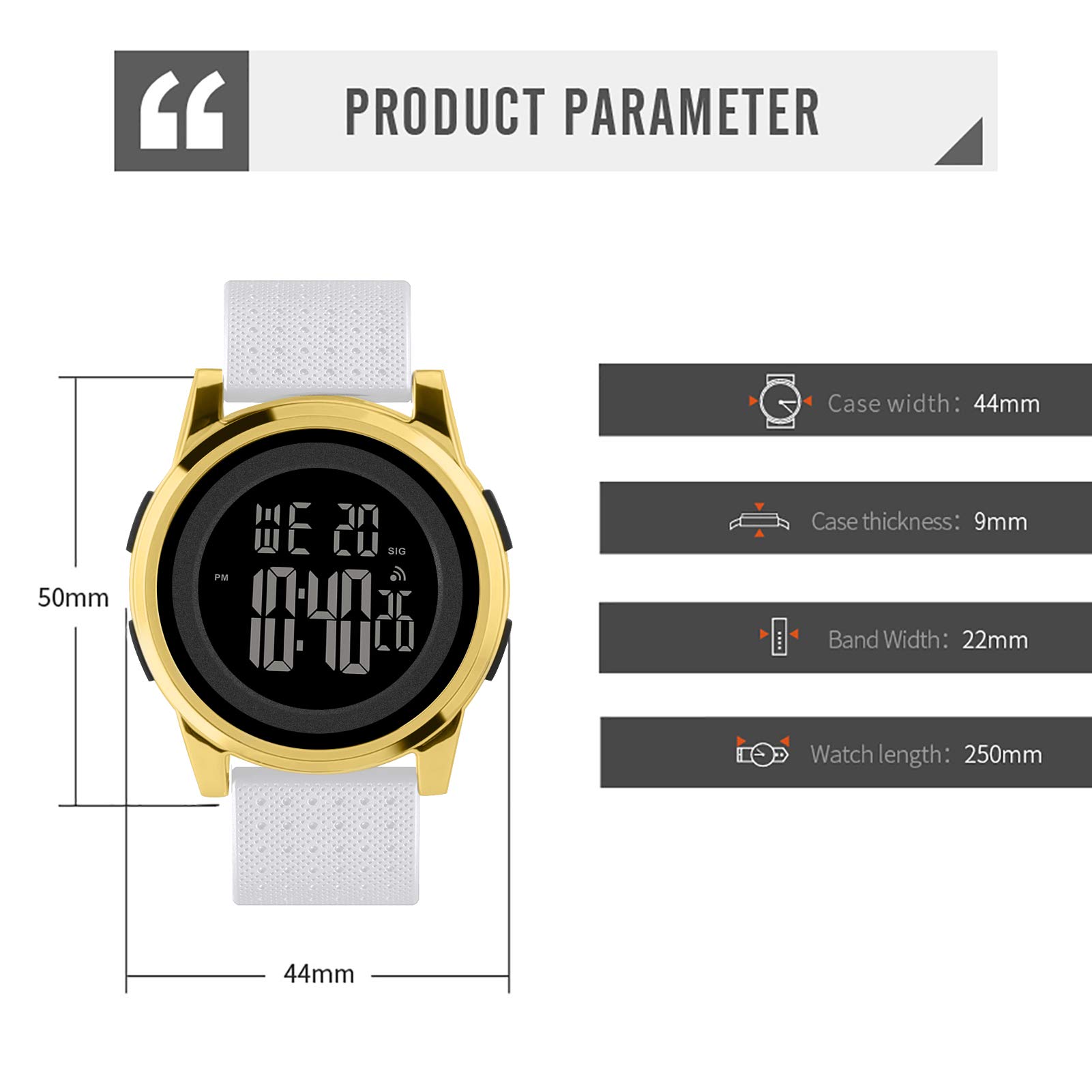 YUINK Mens Ultra-Thin Digital Sports Watch Waterproof Stainless Steel Fashion Wrist Watch for Men and Women Gold White - View 5 of 6