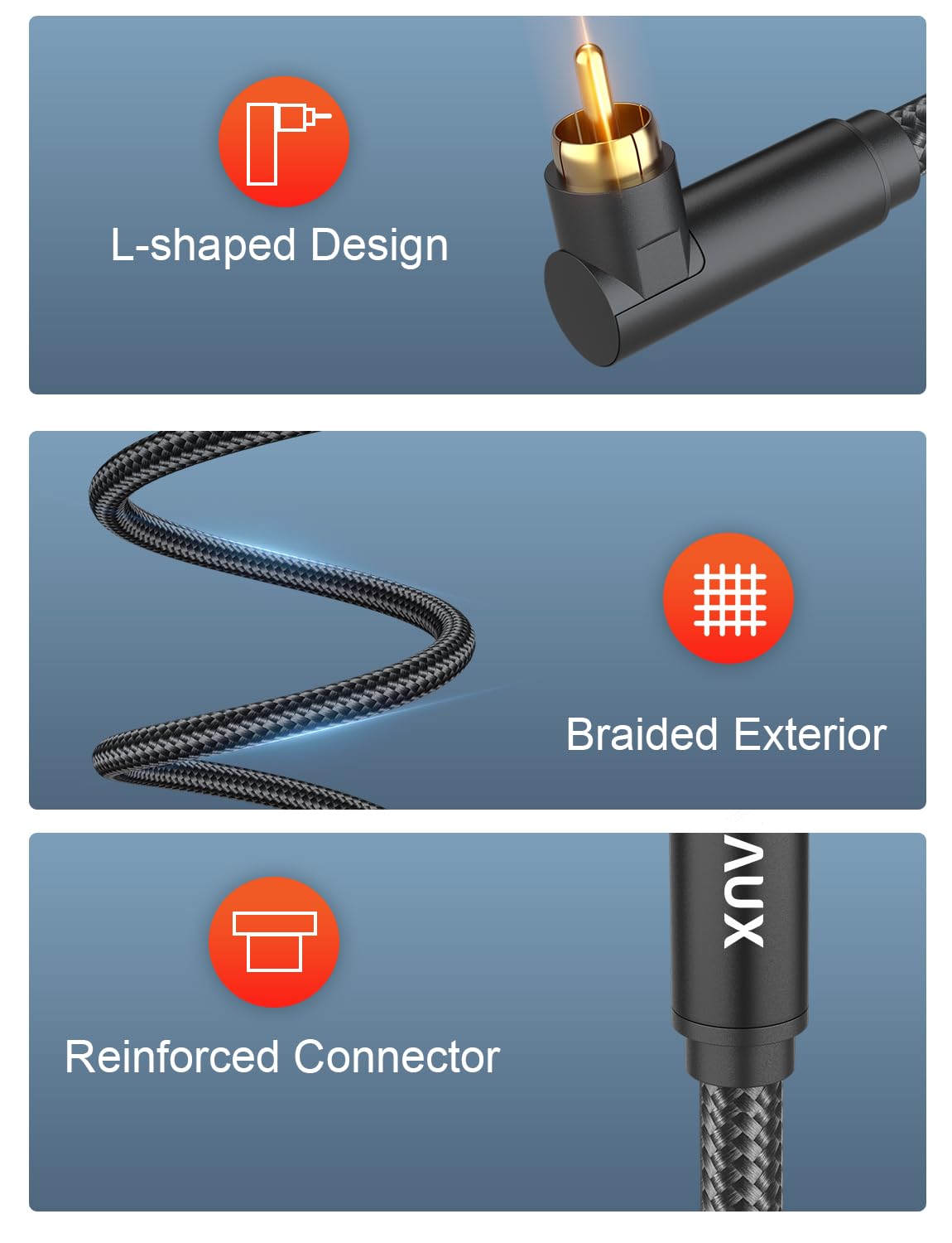 VANAUX 90 Degree RCA Cable 6.6Ft Male to Male Digital Coaxial Audio Cable for Home Theater Sound Bar TV PS4 Xbox and More - View 3 of 7