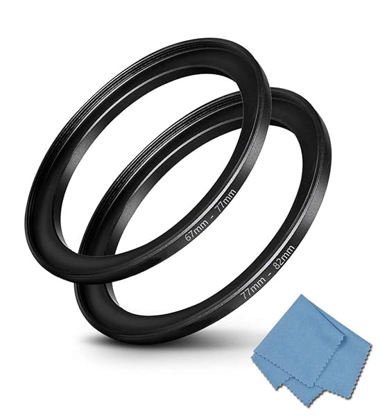 WH1916 Filter Step-Up Ring 67mm-77mm & 77mm-82mm, 67mm Lens to 77mm Filter & 77mm Lens to 82mm Filter (1+1 Pack), WH1916 Camera Lens Step Up Ring