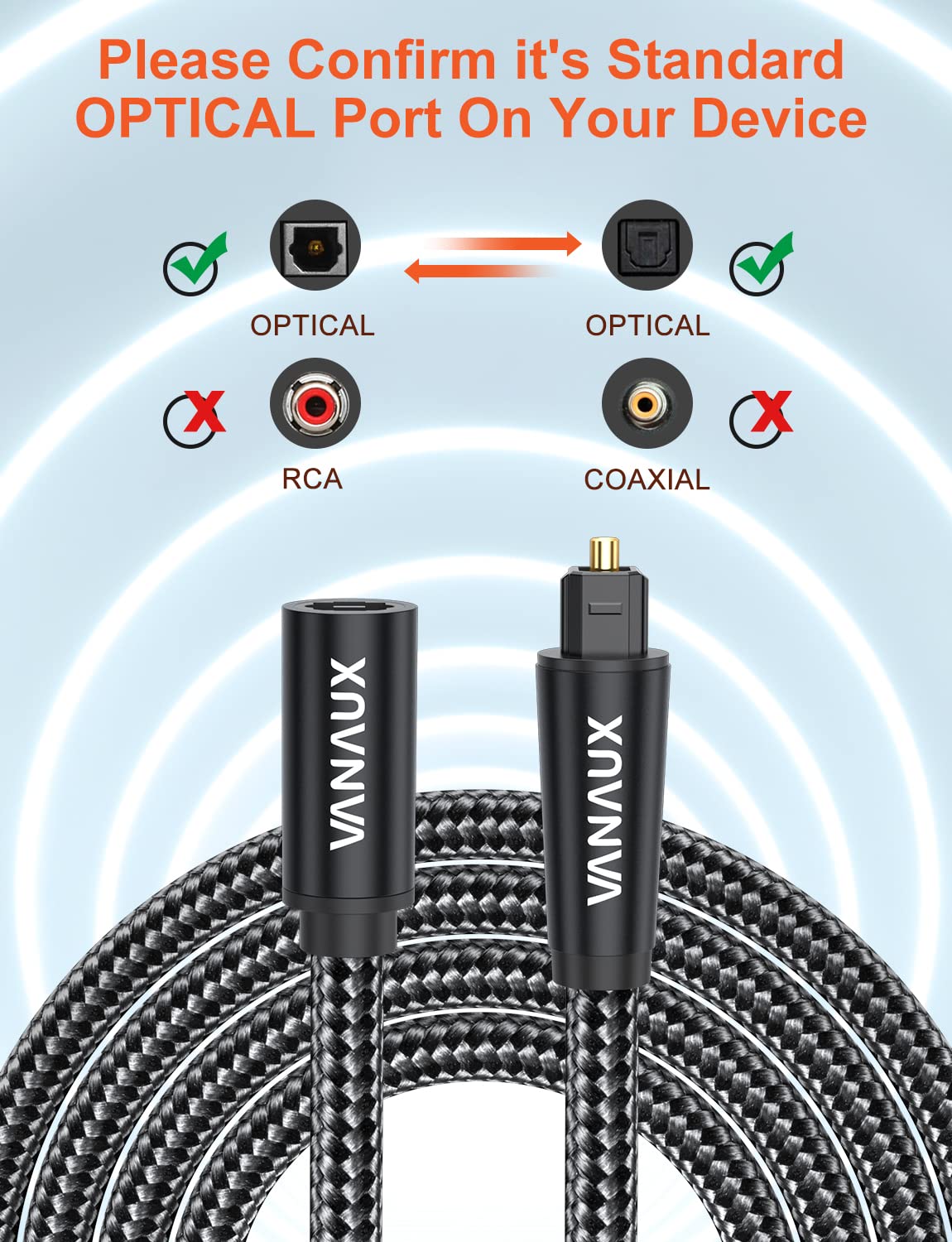 VANAUX Optical Extension Cable Digital Toslink Male to Female S/PDIF for Home Theater Sound Bar TV PS4 Xbox Playstation Black 3.3ft - View 4 of 7