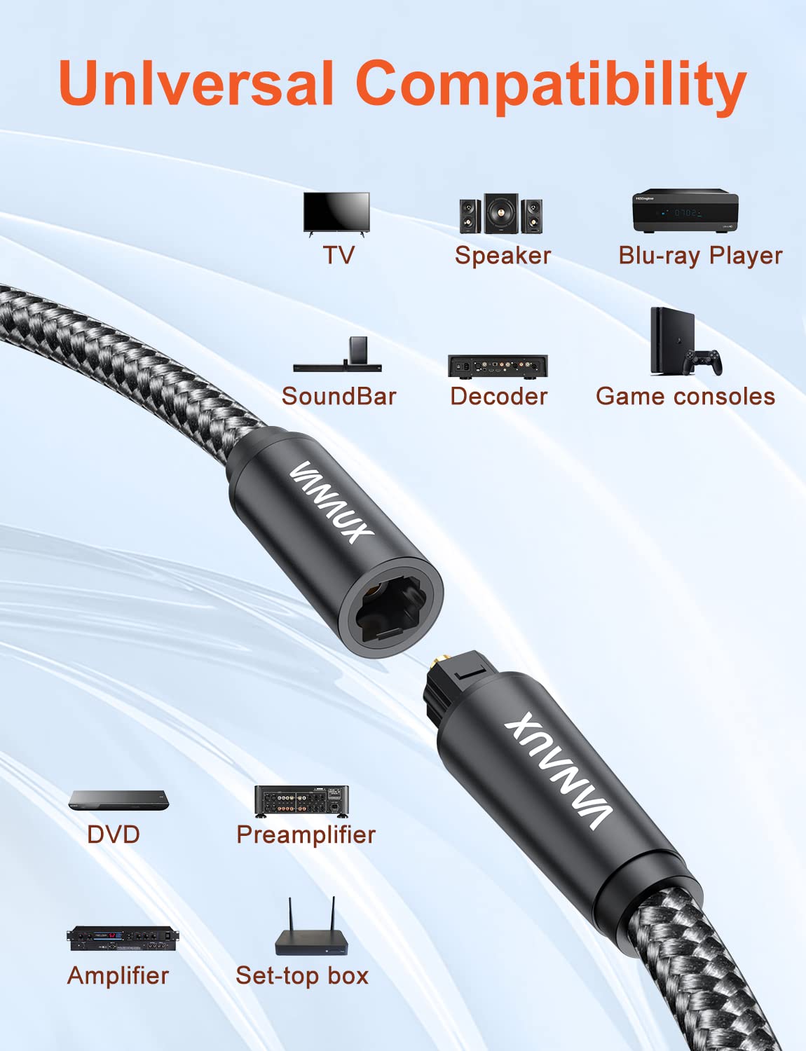 VANAUX Optical Extension Cable Digital Toslink Male to Female S/PDIF for Home Theater Sound Bar TV PS4 Xbox Playstation Black 3.3ft - View 6 of 7