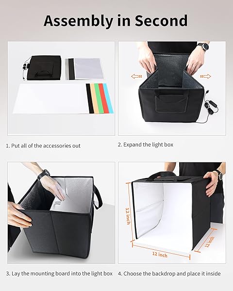 Glendan "Glendan 12"x12" Portable Photo Studio Light Box Kit: 112 LED Lights & 6 Backdrops for Jewelry Photography" - View 6 of 8