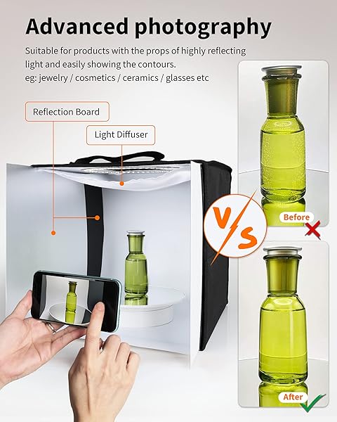 Glendan "Glendan 12"x12" Portable Photo Studio Light Box Kit: 112 LED Lights & 6 Backdrops for Jewelry Photography" - View 7 of 8