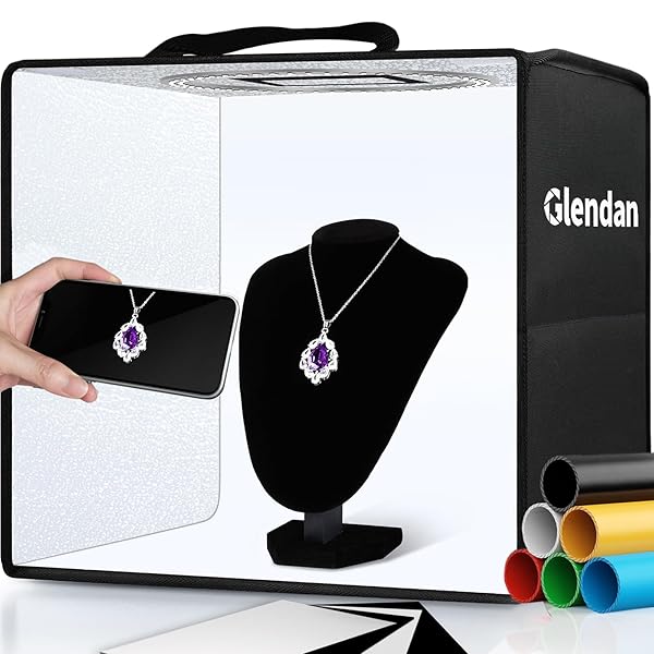 Glendan "Glendan 12"x12" Portable Photo Studio Light Box Kit: 112 LED Lights & 6 Backdrops for Jewelry Photography"