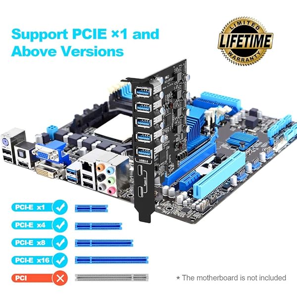 YEELIYA PCI-E to USB 3.0 7-Port(2X USB-C - 5X USB-A) Expansion Card,PCI Express USB Add in Card, Internal USB3 Hub Converter for Desktop PC Host Card Support Windows 10/8/7/XP and MAC OS 10.8.2 Above - View 2 of 7