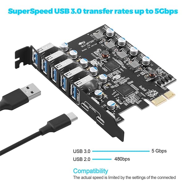 YEELIYA PCI-E to USB 3.0 7-Port(2X USB-C - 5X USB-A) Expansion Card,PCI Express USB Add in Card, Internal USB3 Hub Converter for Desktop PC Host Card Support Windows 10/8/7/XP and MAC OS 10.8.2 Above - View 5 of 7