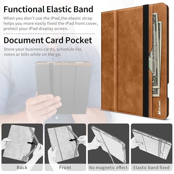 H HOLIMET HOLIMET iPad Pro 11 inch Case 2020 with Pencil Holder PU Leather Protective Cover Shockproof Soft TPU Back Pocket Strap Brown - View 5 of 10