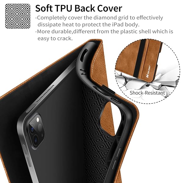 H HOLIMET HOLIMET iPad Pro 11 inch Case 2020 with Pencil Holder PU Leather Protective Cover Shockproof Soft TPU Back Pocket Strap Brown - View 9 of 10