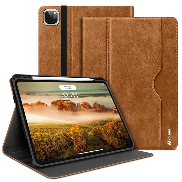 H HOLIMET HOLIMET iPad Pro 11 inch Case 2020 with Pencil Holder PU Leather Protective Cover Shockproof Soft TPU Back Pocket Strap Brown - View 2 of 10