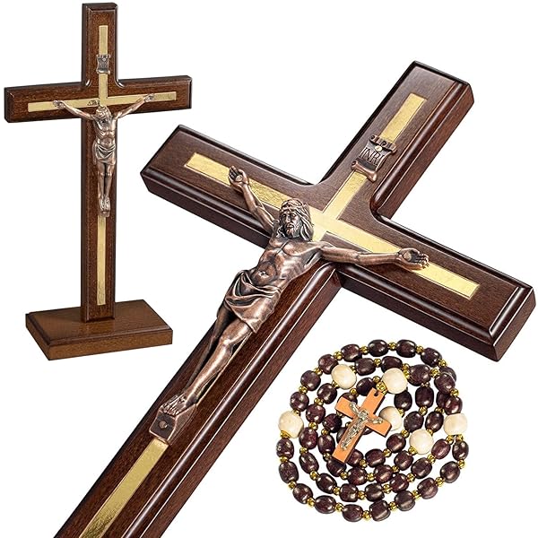 Asterom Unique Asterom Handmade Crucifix - Wooden Table Cross with Detachable Stand for Catholic Home Decor