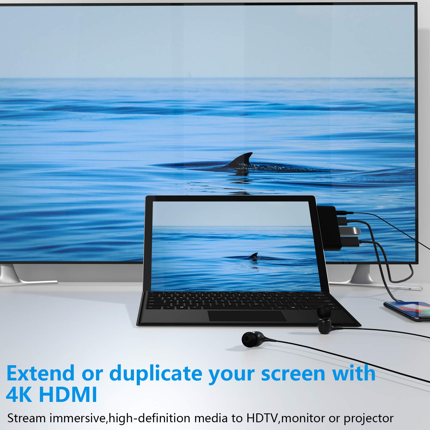 Cateck Surface Go 4 Hub Docking Station 4 in 1 USB C Adapter with HDMI 4K USB 3.0 2.0 Port and Audio Jack for Surface Go Accessories - View 2 of 7