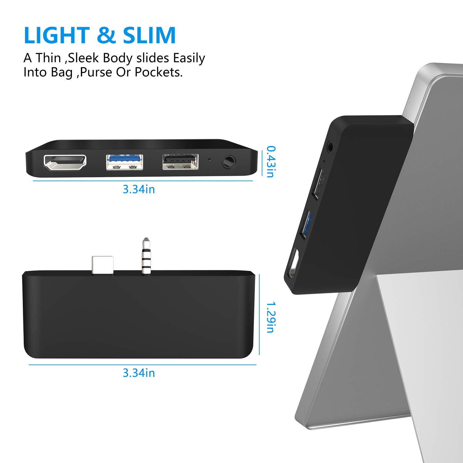 Cateck Surface Go 4 Hub Docking Station 4 in 1 USB C Adapter with HDMI 4K USB 3.0 2.0 Port and Audio Jack for Surface Go Accessories - View 5 of 7