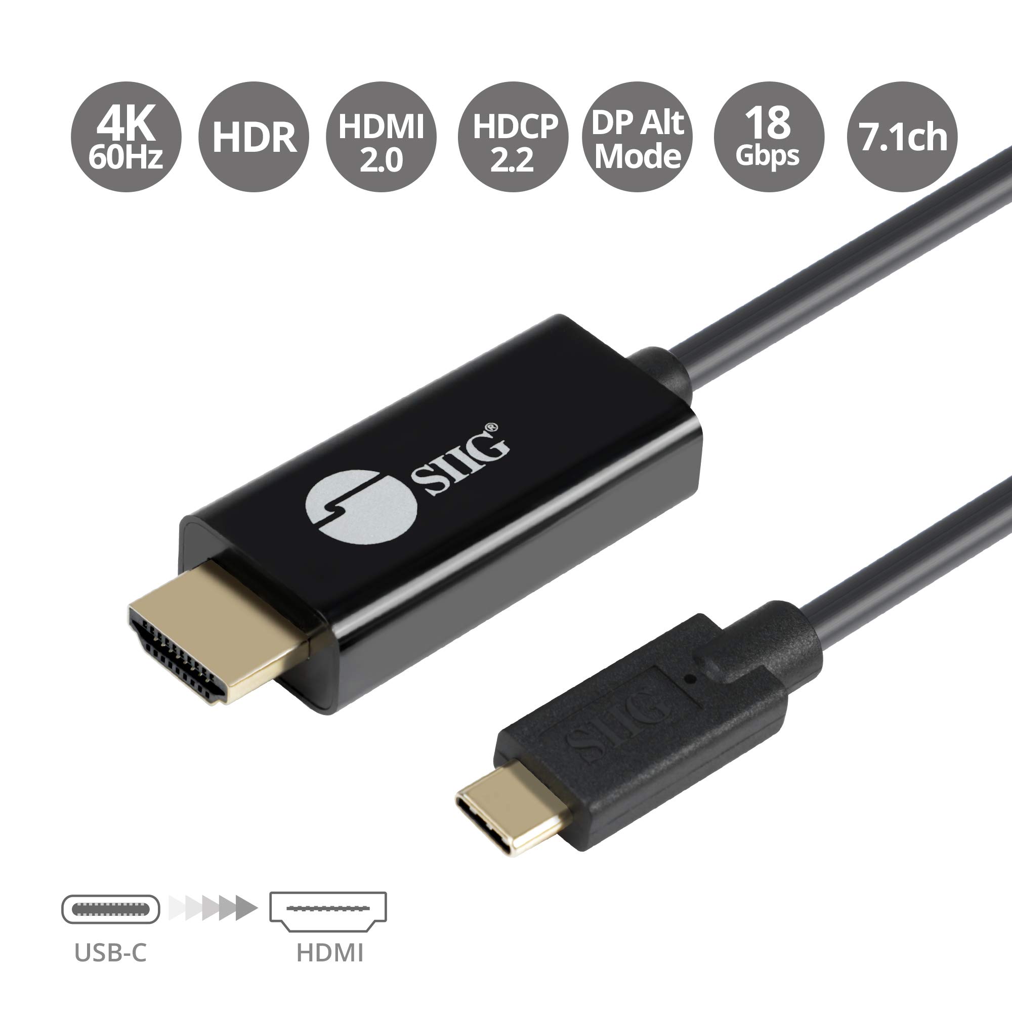 SIIG SIIG 6.6ft USB-C to HDMI Active Cable - 4K60 HDR for Windows & Mac Laptops, Smartphones & Tablets - View 2 of 8