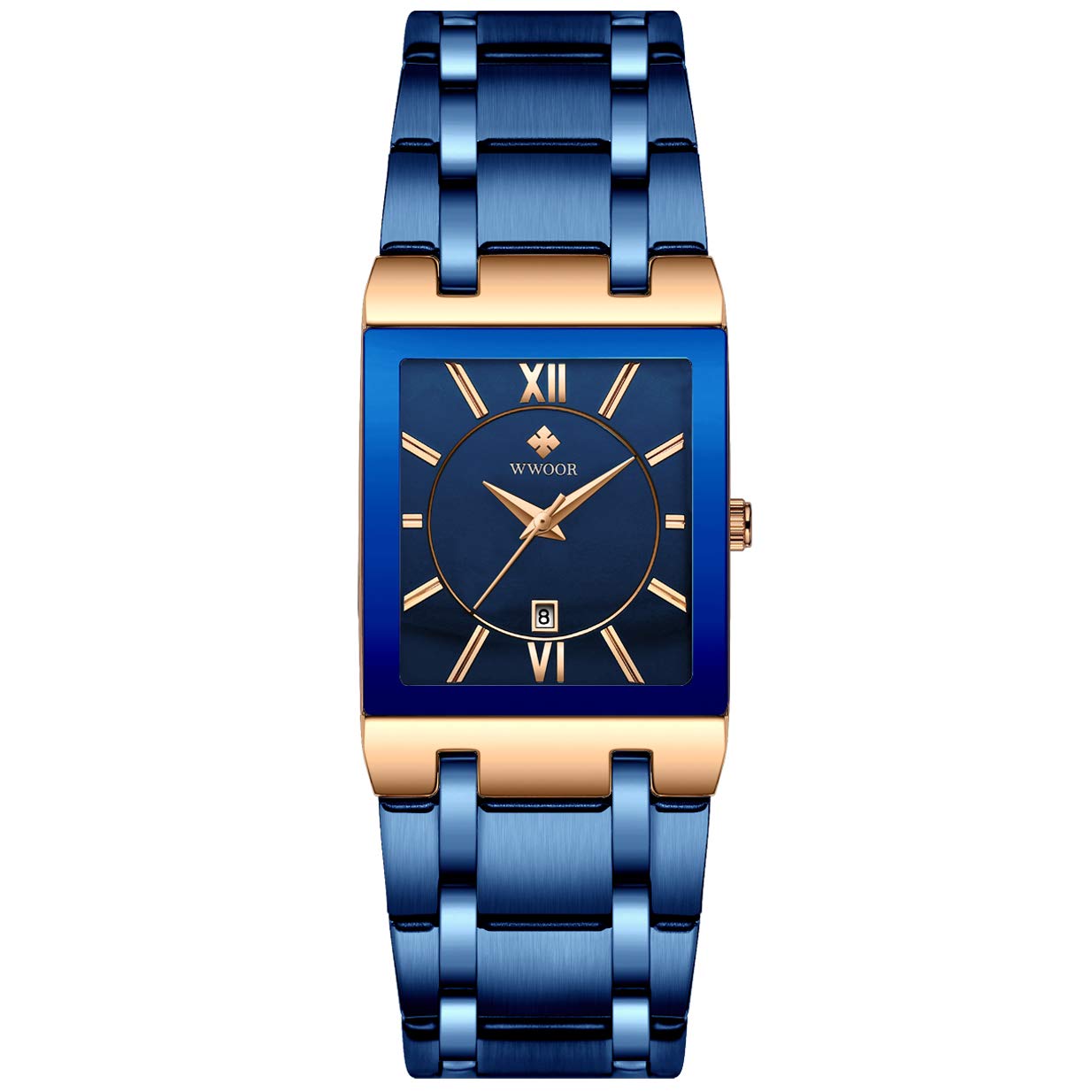 WWOOR Square Watches for Men Stainless Steel Waterproof Analog Quartz Fashion Business Casual Wristwatch with Date - View 2 of 7