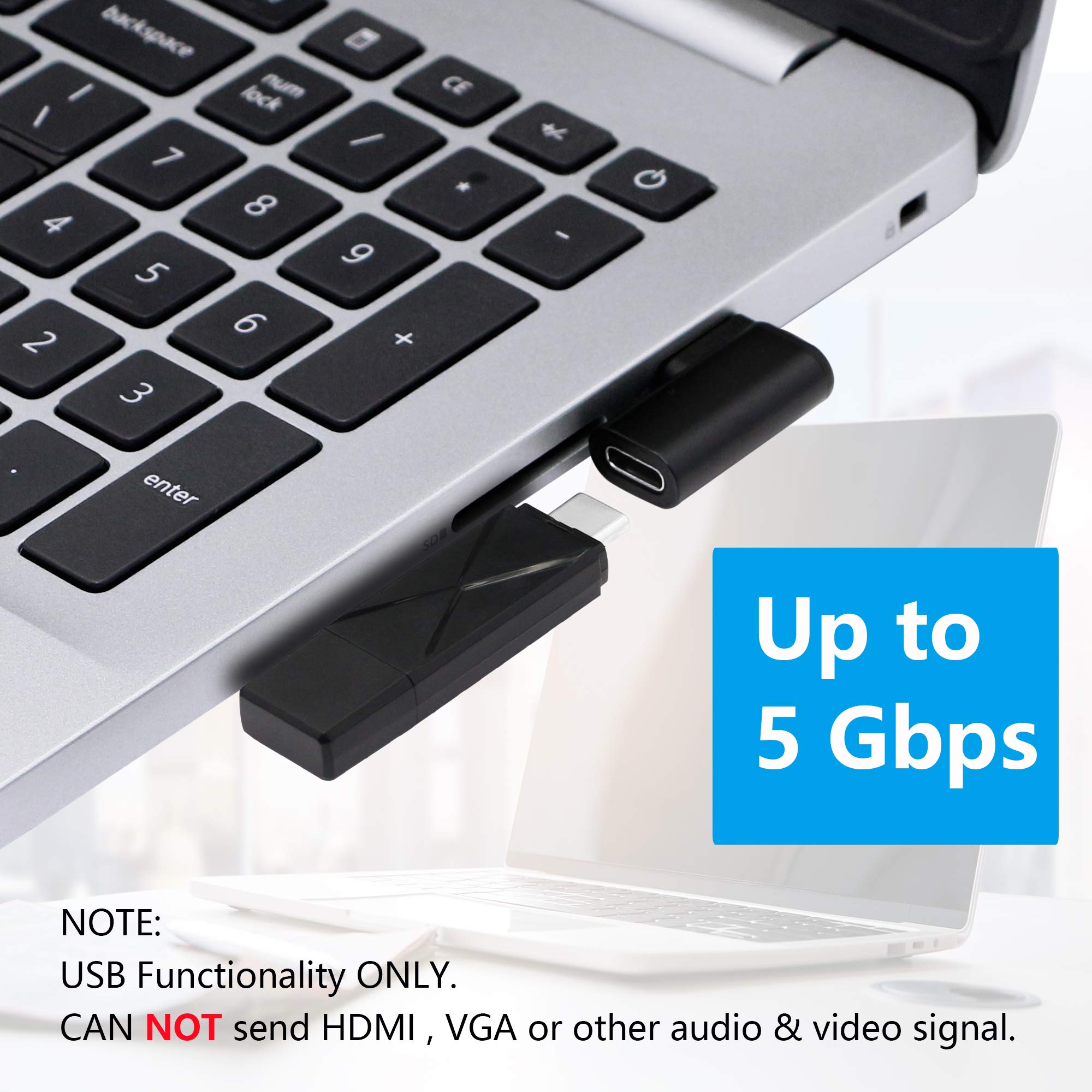 CERRXIAN 90 Degree USB C to USB A Adapter Right Angle Left Angle USB A 3.0 Male to USB Type C 3.1 Female Connector 2-Pack - View 4 of 7