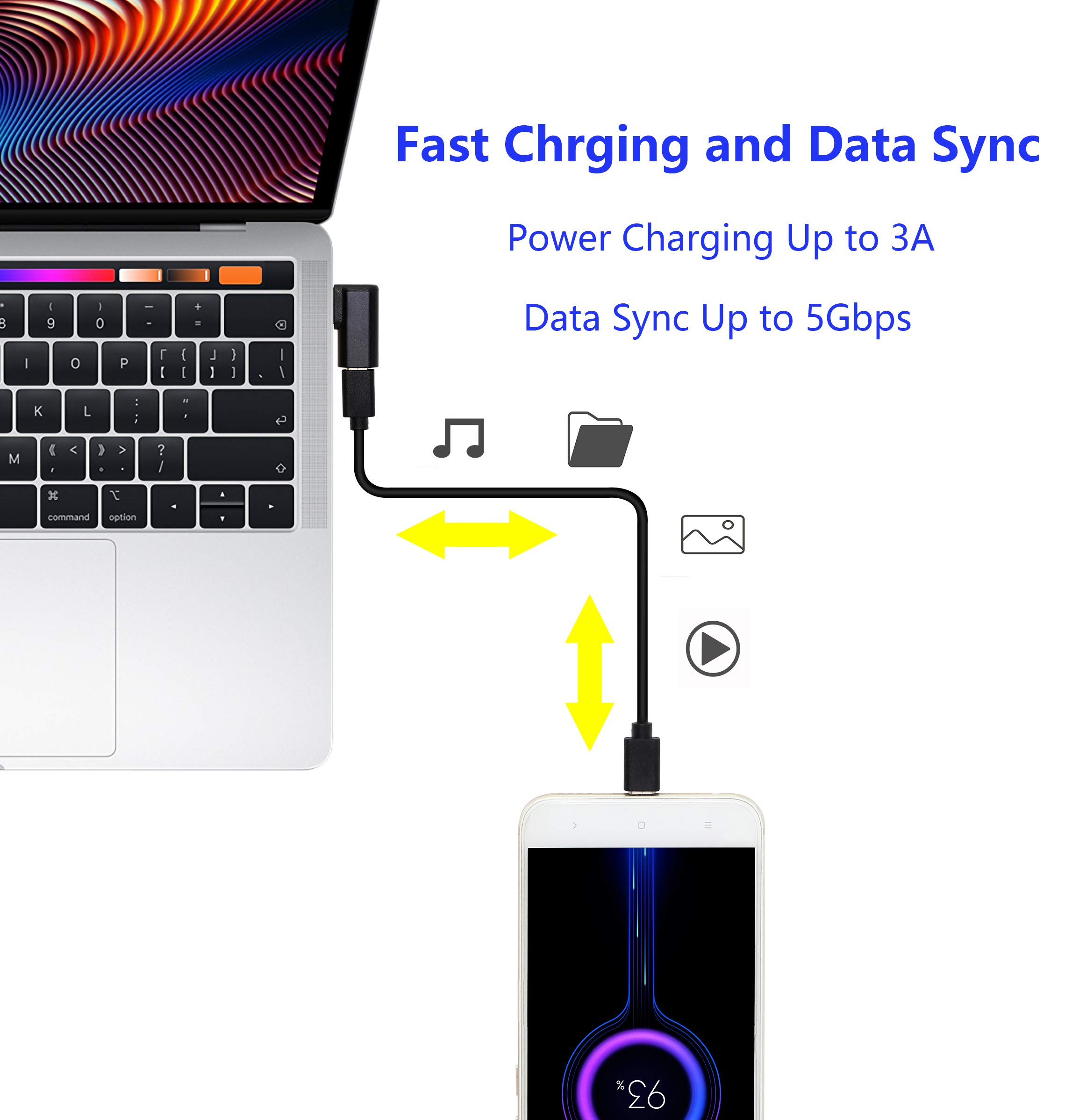 CERRXIAN 90 Degree USB C to USB A Adapter Right Angle Left Angle USB A 3.0 Male to USB Type C 3.1 Female Connector 2-Pack - View 5 of 7