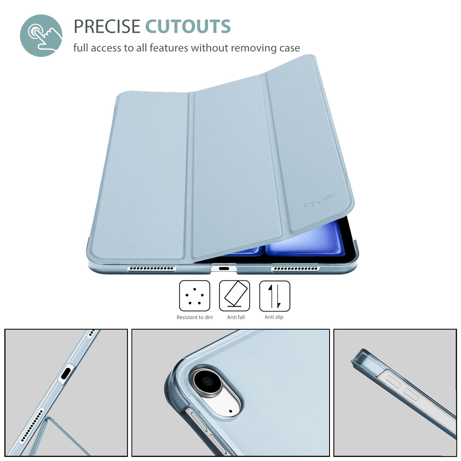 ProCase ProCase Smart Case for iPad Air 11 inch M3 M2 10.9 inch Air 5th 4th 2022 2020 Protective Cover Sky Blue - View 6 of 9