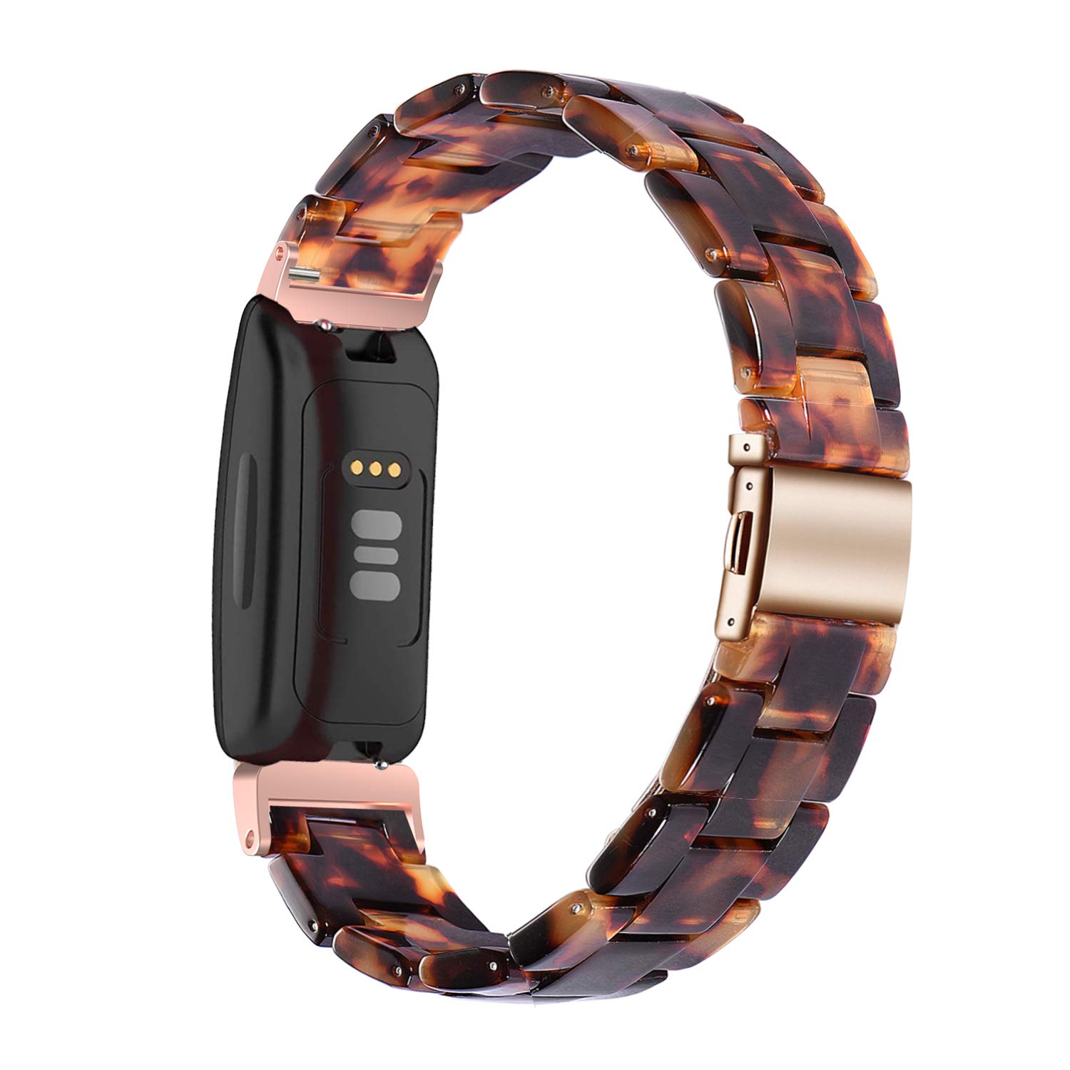 Wongeto Fitbit Inspire 2 HR Bands for Women Resin Strap Accessories Rose Gold Tortoise - View 2 of 8