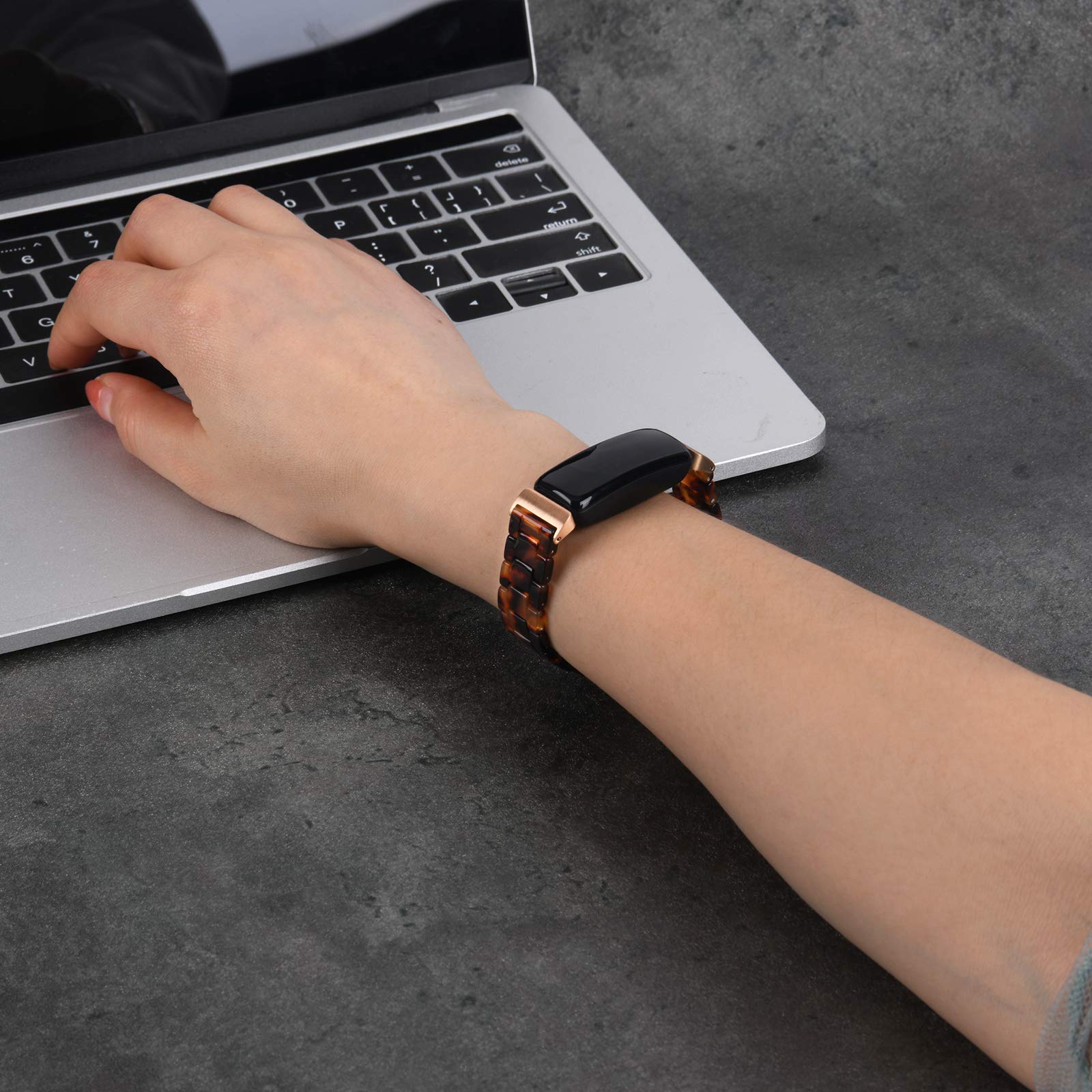 Wongeto Fitbit Inspire 2 HR Bands for Women Resin Strap Accessories Rose Gold Tortoise - View 3 of 8