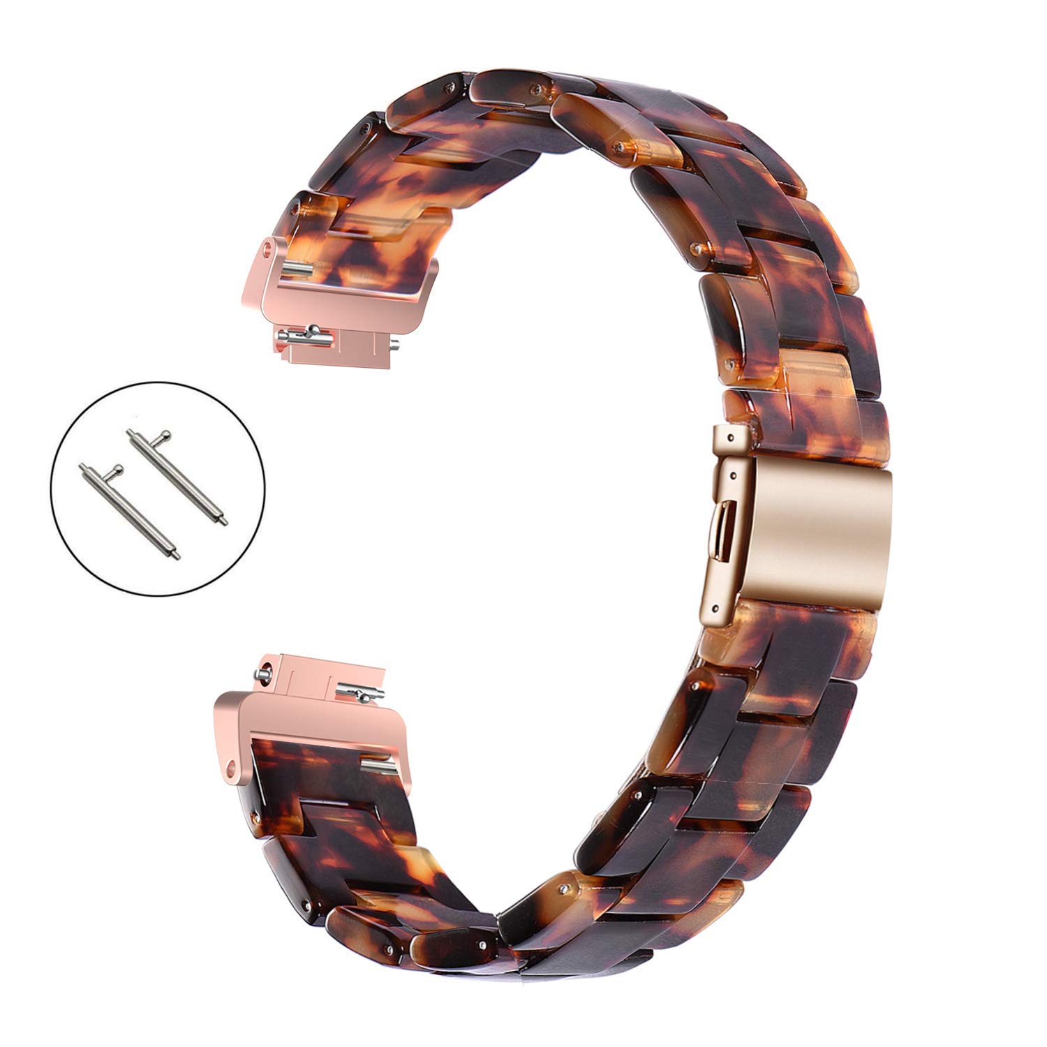 Wongeto Fitbit Inspire 2 HR Bands for Women Resin Strap Accessories Rose Gold Tortoise - View 4 of 8